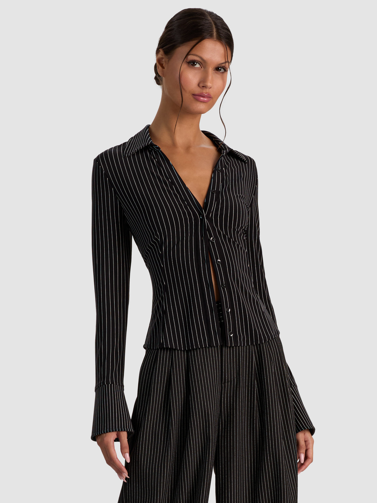 FREYA BUTTON DOWN TOP-BLACK/OFF WHITE-ALICE + OLIVIA
