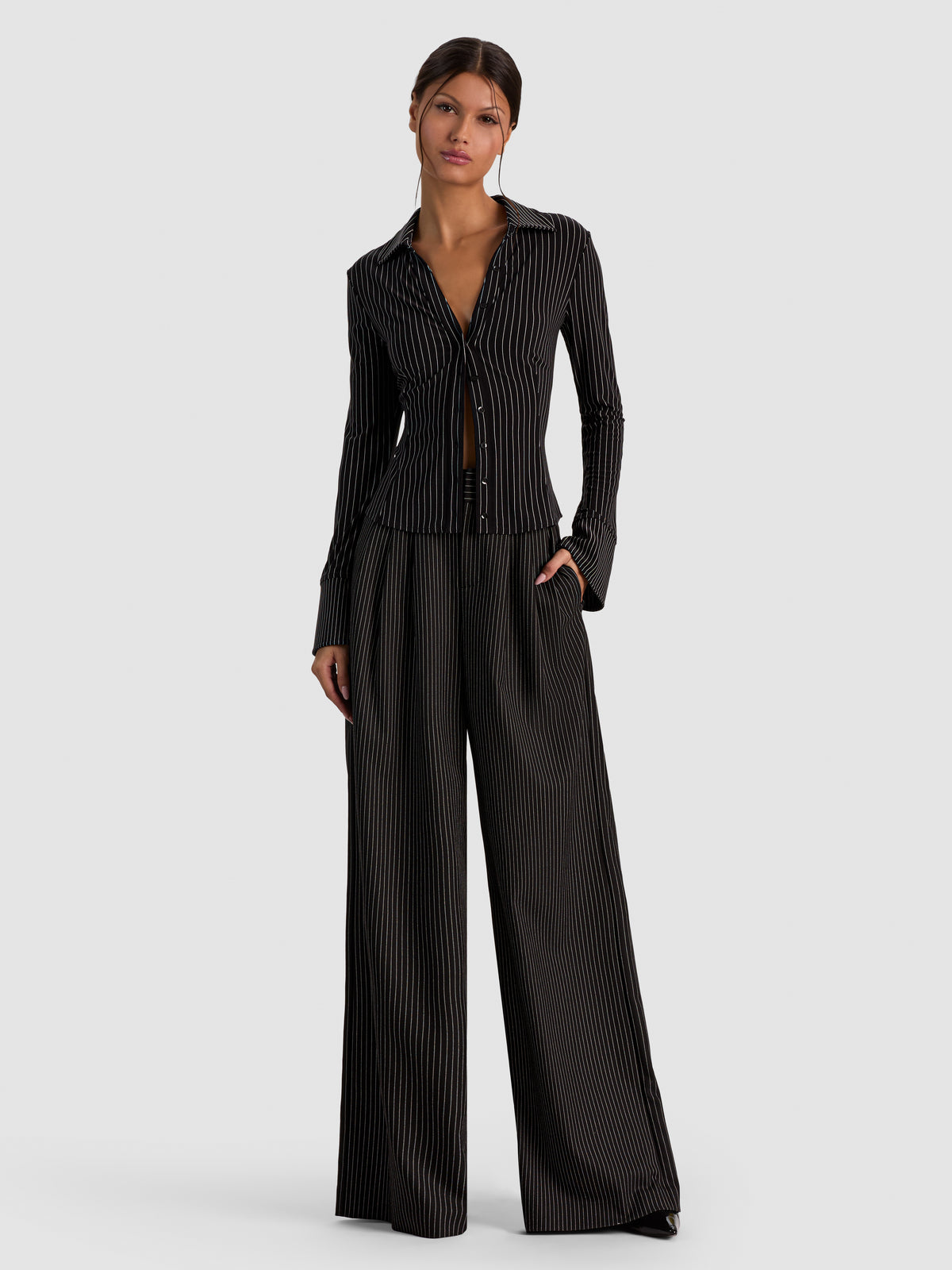FREYA BUTTON DOWN TOP-BLACK/OFF WHITE-ALICE + OLIVIA