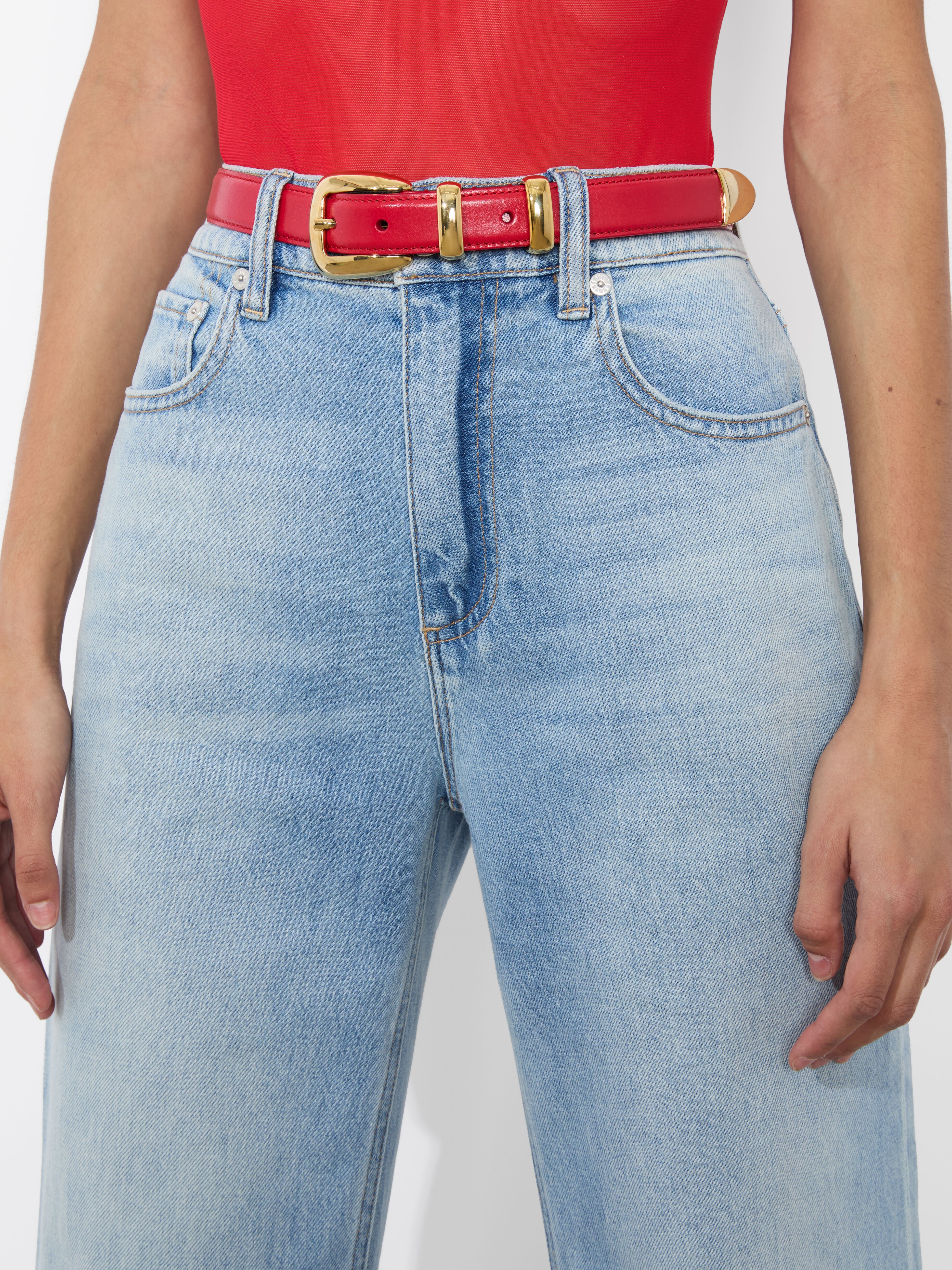 HAYDEN BUCKLE BELT-BRIGHT RUBY/GOLD-ALICE + OLIVIA