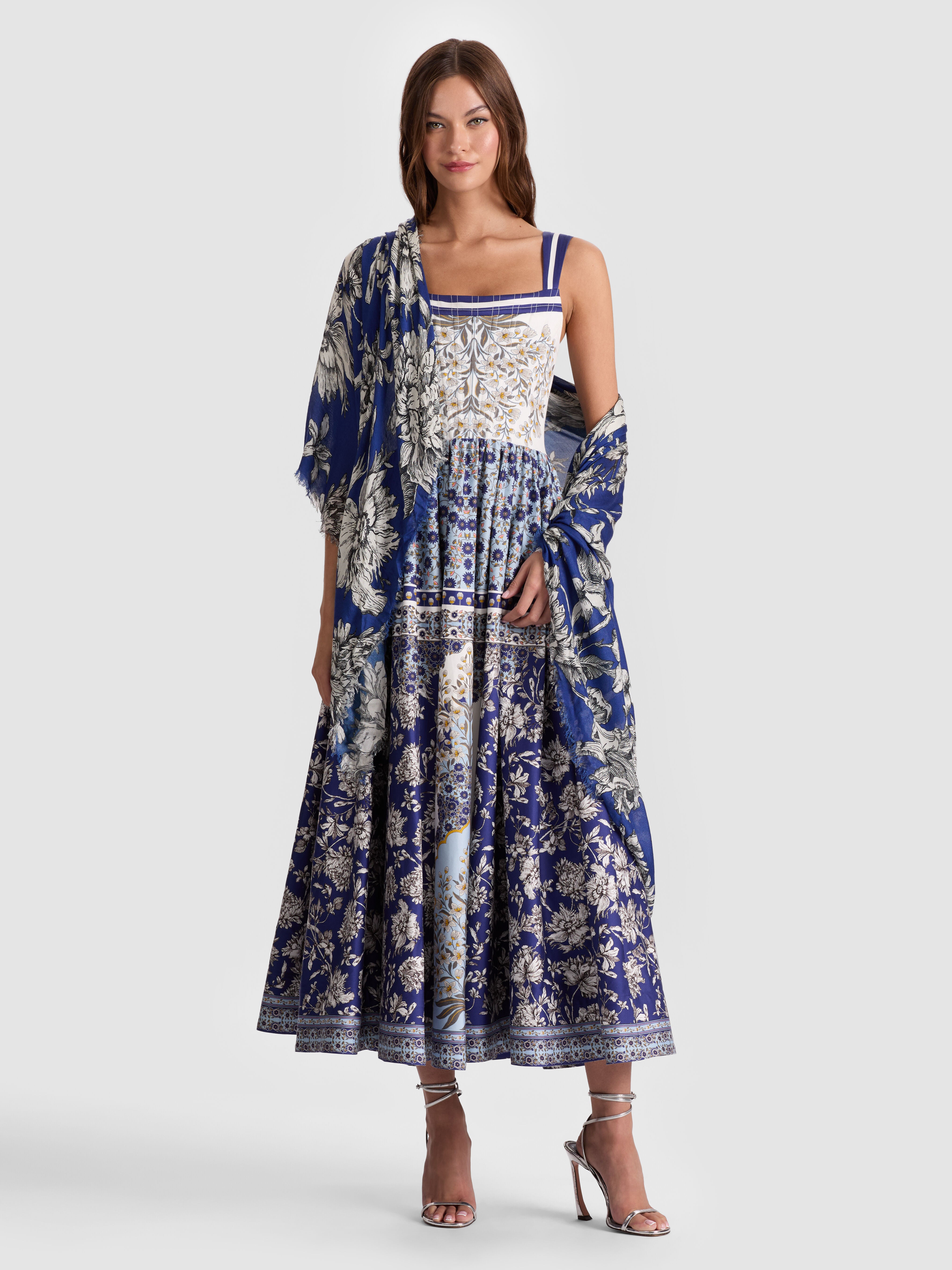 LOLA SCARF-BLOOMING WILD INDIGO-ALICE + OLIVIA