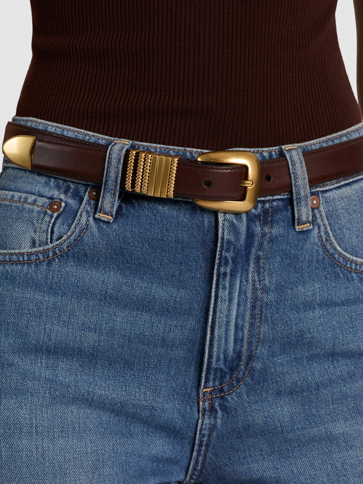 HAYDEN GILDED BELT - DARK CHOCOLATE/GOLD