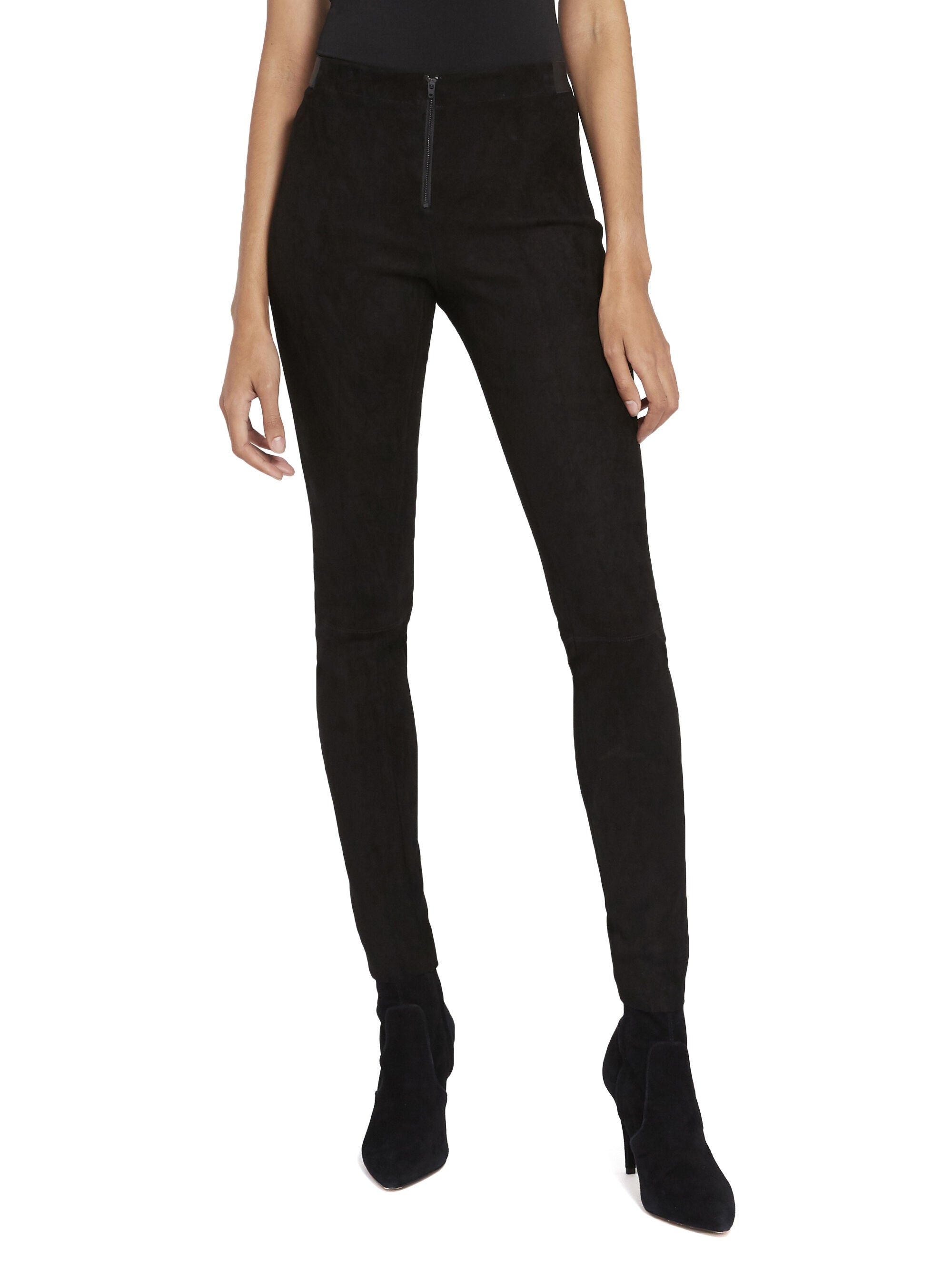 LEGGINGS IN CAMOSCIO CON CERNIERA FRONTALE