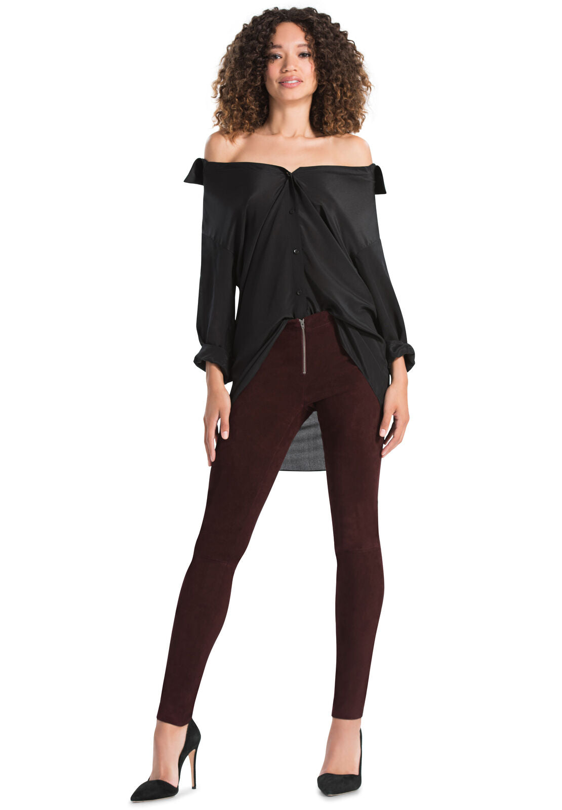 LEGGINGS IN CAMOSCIO CON CERNIERA FRONTALE-ALICE + OLIVIA