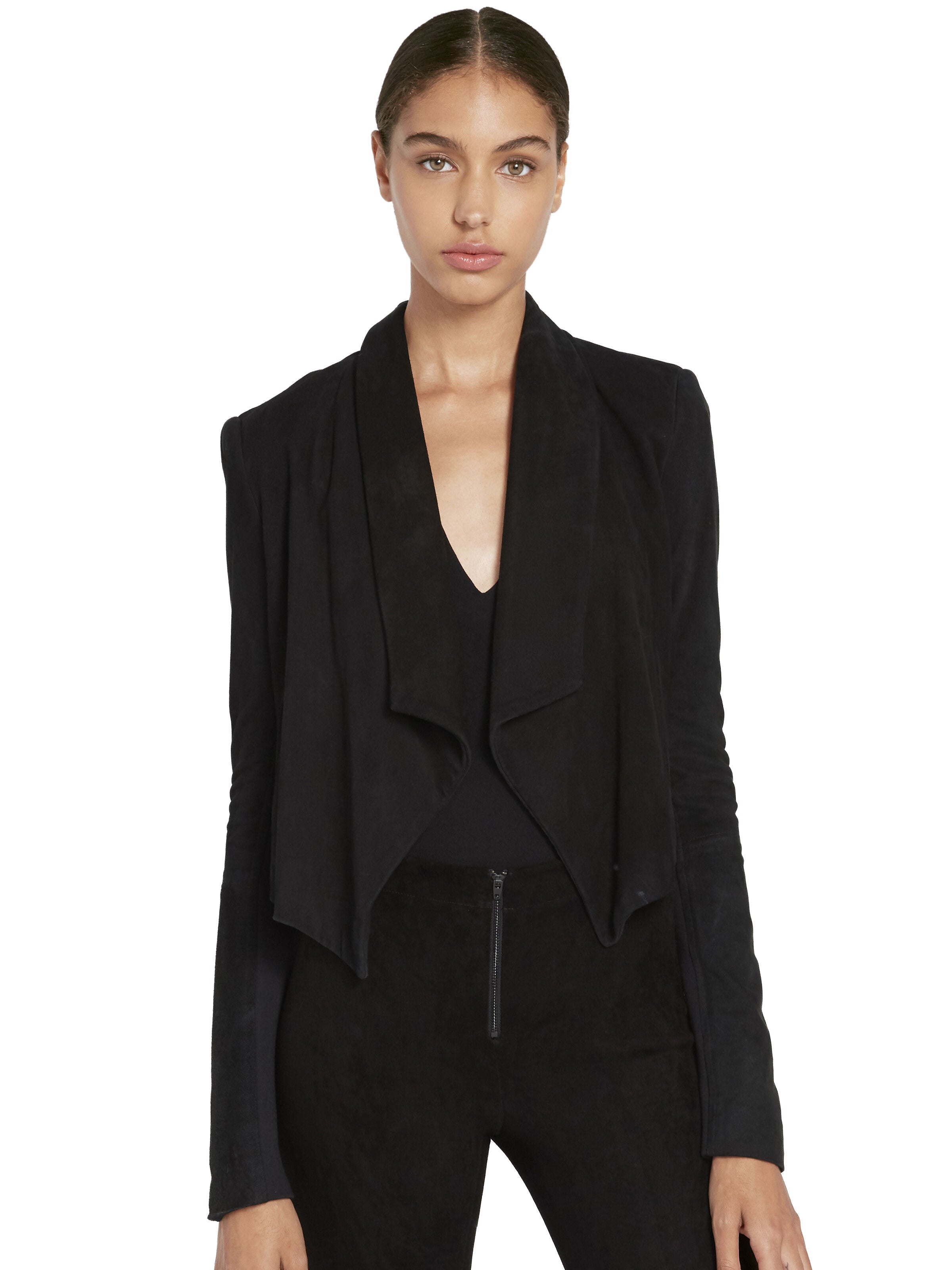 HARVEY OPEN FRONT SUEDE JACKET-Black-ALICE + OLIVIA