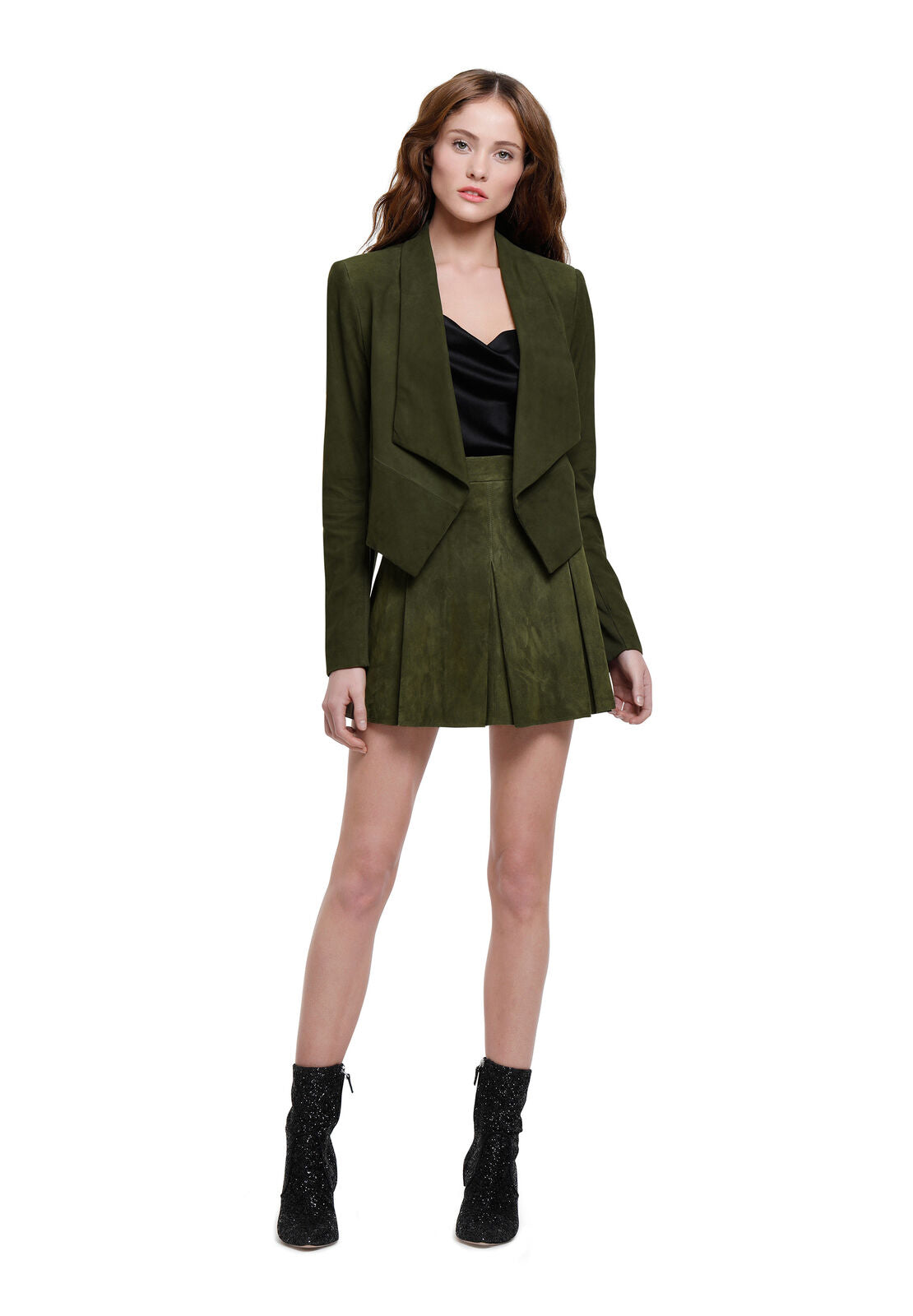 HARVEY SUEDE OPEN FRNT DRP JKT-MOSS-ALICE + OLIVIA