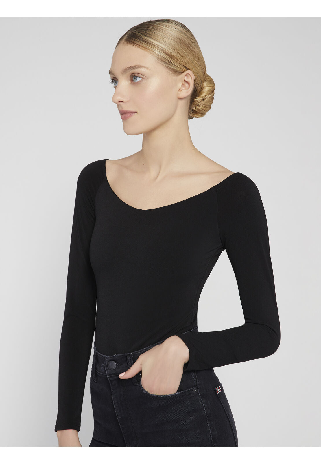 LYNETTA OFF SHLDR LS BODYSUIT-Black-ALICE + OLIVIA