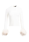 HAYLEN MOCK NK TOP W FUR CUFFS-BLACK/RUBY-ALICE + OLIVIA
