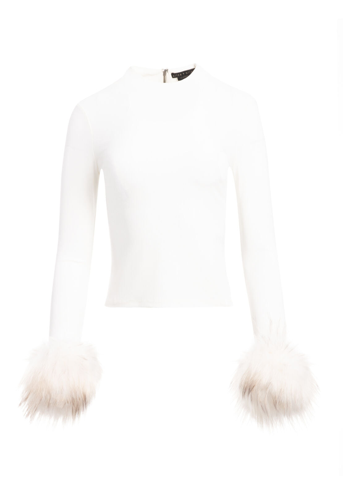 HAYLEN MOCK NK TOP W FUR CUFFS-BLACK/RUBY-ALICE + OLIVIA