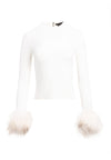 HAYLEN MOCK NK TOP W FUR CUFFS-BLACK/RUBY-ALICE + OLIVIA