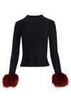 HAYLEN MOCK NK TOP W FUR CUFFS-BLACK/RUBY-ALICE + OLIVIA