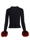 HAYLEN MOCK NK TOP W FUR CUFFS-BLACK/RUBY-ALICE + OLIVIA