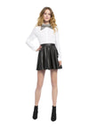 BLAISE LTHR FLARE MINI SKIRT-Black-ALICE + OLIVIA