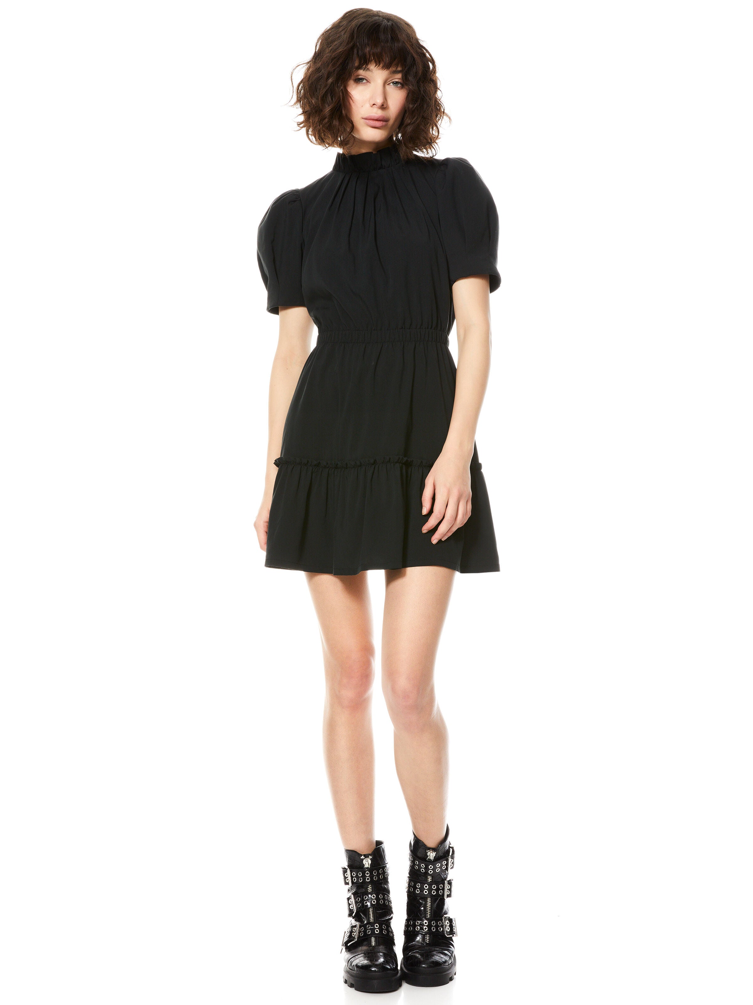 VIDA PUFF SLEEVE MINI DRESS-Black-ALICE + OLIVIA