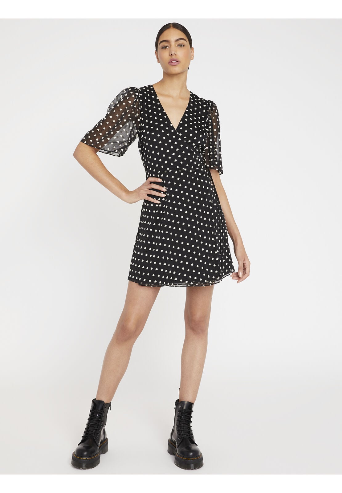 SANDRA FLORAL WRAP MINI DRESS-BLACK/WHITE-ALICE + OLIVIA