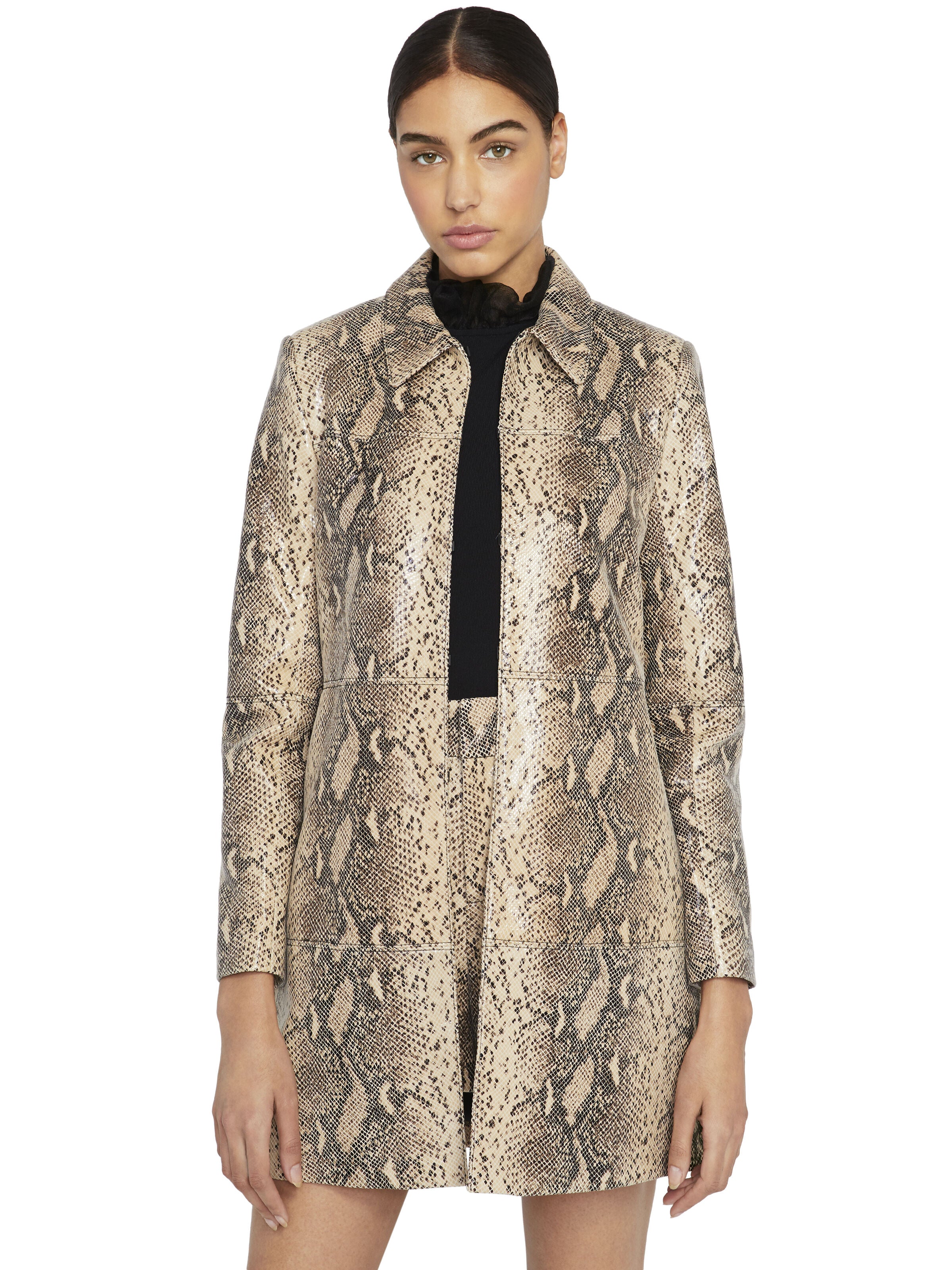 LOGAN LEATHER SNAKESKIN COAT-TAN/BLACK-ALICE + OLIVIA