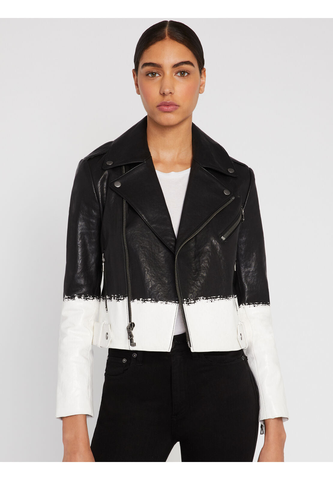 CODY LEATHER CROPPED MOTO JACKET-BLACK/MULTI-ALICE + OLIVIA