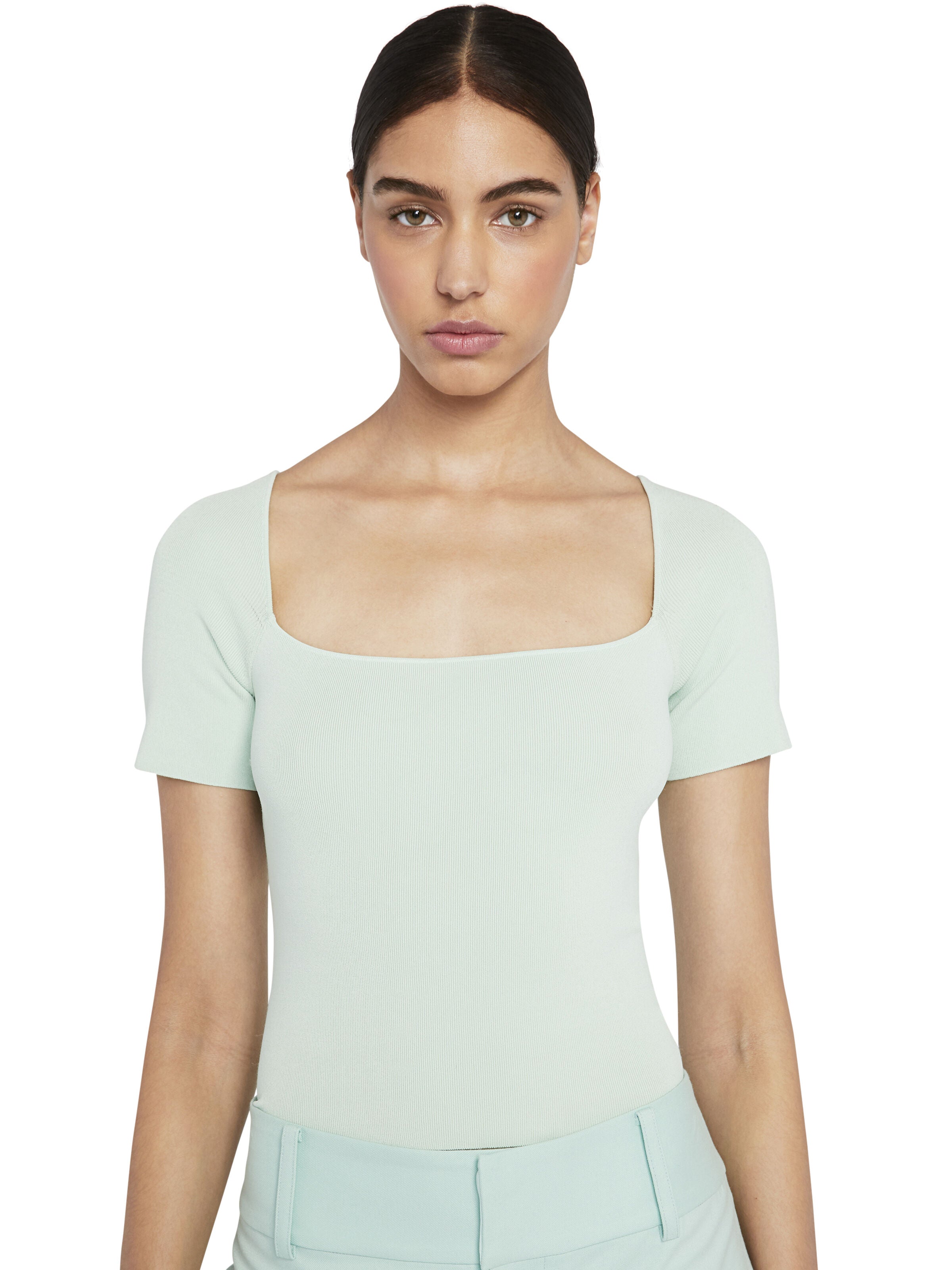 BRYNN SQUARE NECK FITTED TOP-Black-ALICE + OLIVIA