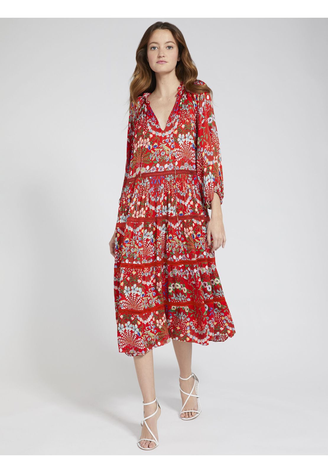 ROBE MIDI LAYLA À VOLANTS ET IMPRIMÉ FLEURI-ALICE + OLIVIA