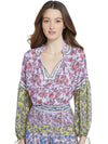 JULIUS BLOUSON SLEEVE TOP-DITSY BORDER LAVENDER MULTI-ALICE + OLIVIA
