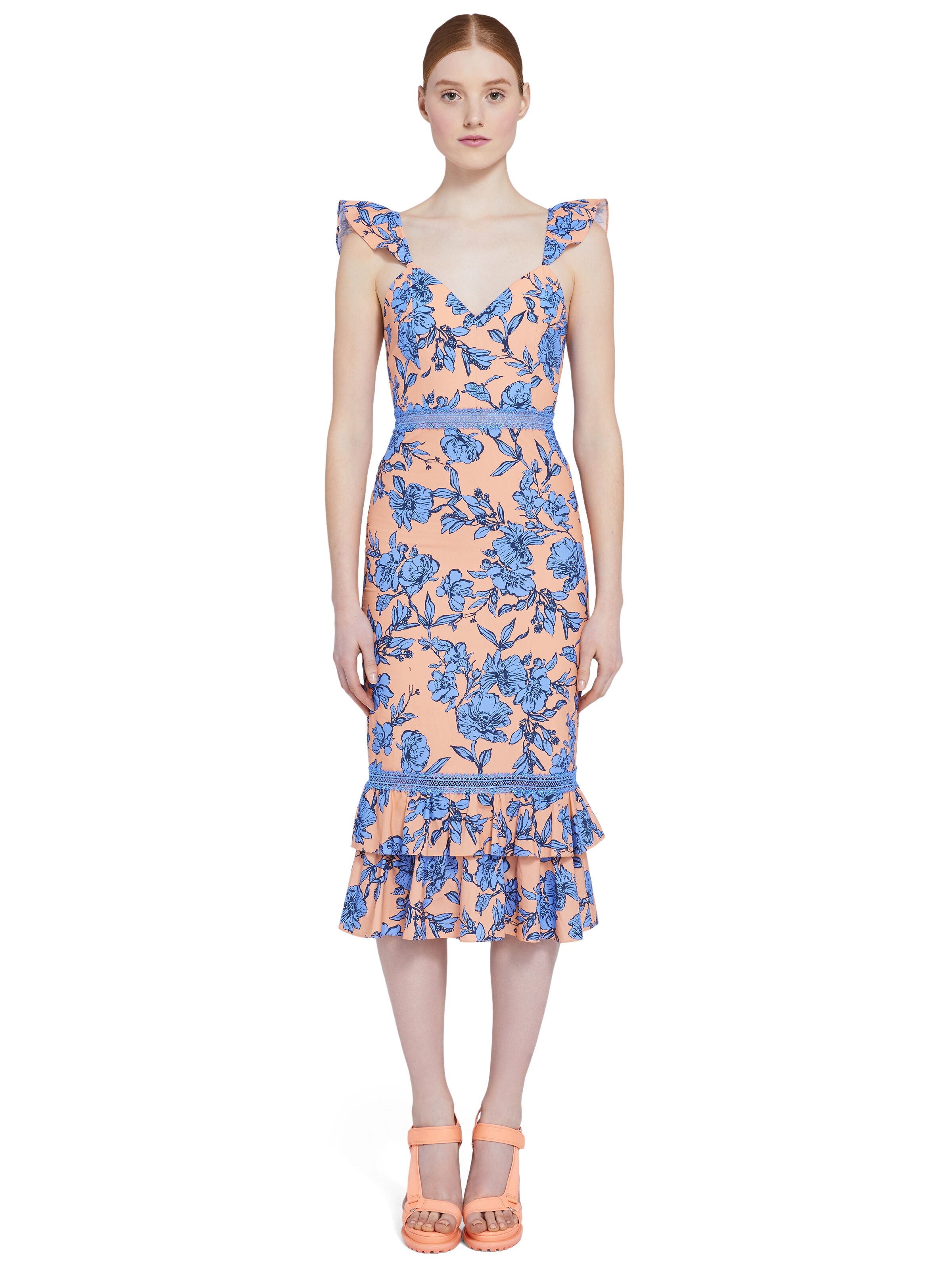 JADE FLORAL RUFFLE MIDI DRESS
