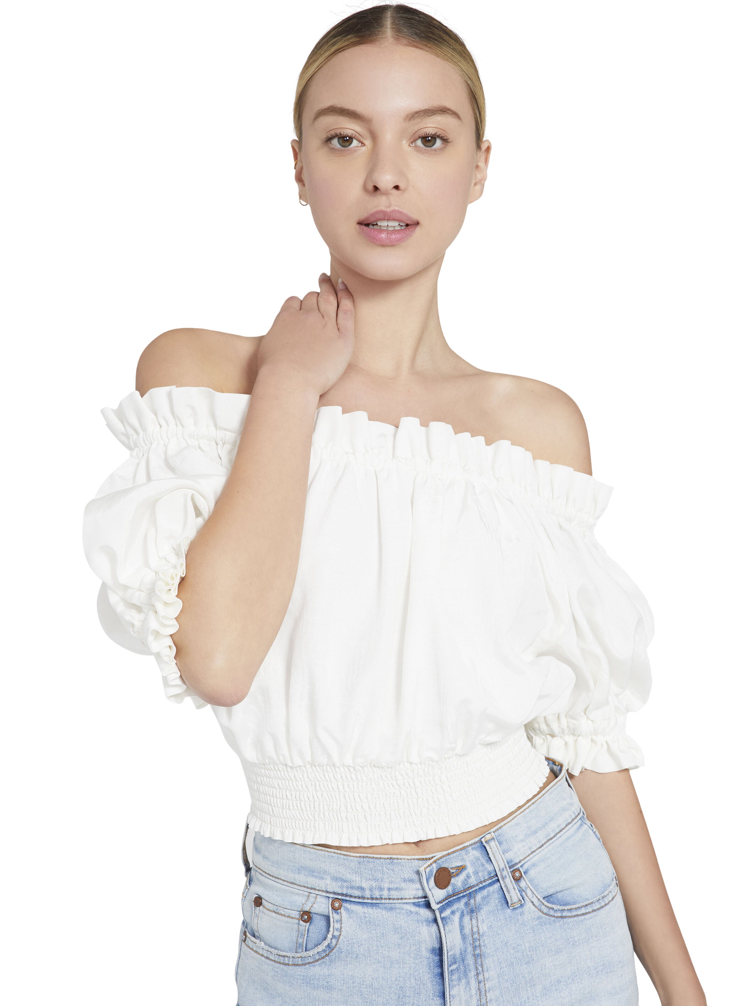 TOP CROP CAPRINA A SPALLA SCOPERTA-ALICE + OLIVIA