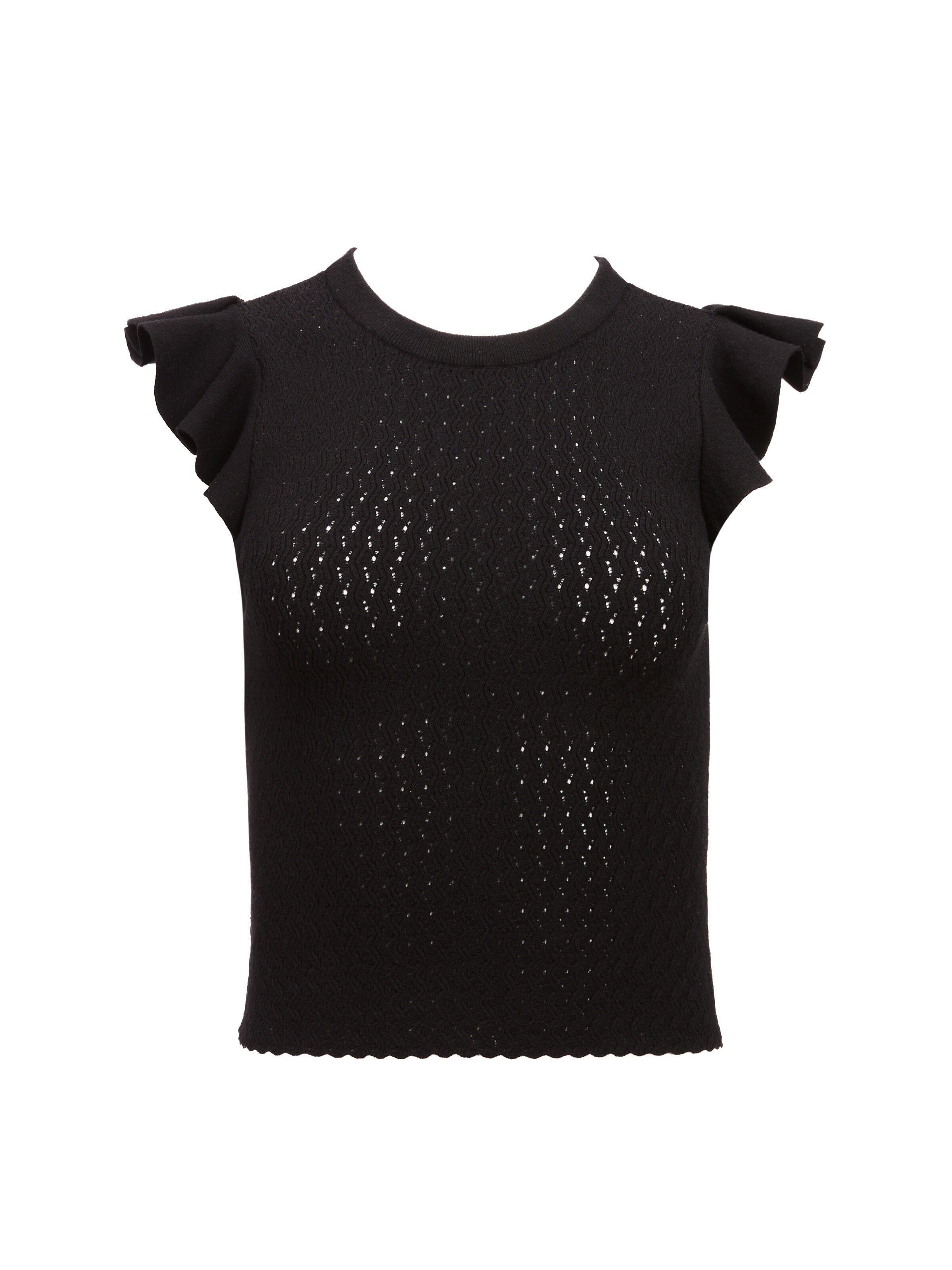 LAMARA RUFFLE SLEEVE CREW NECK TOP-Black-ALICE + OLIVIA