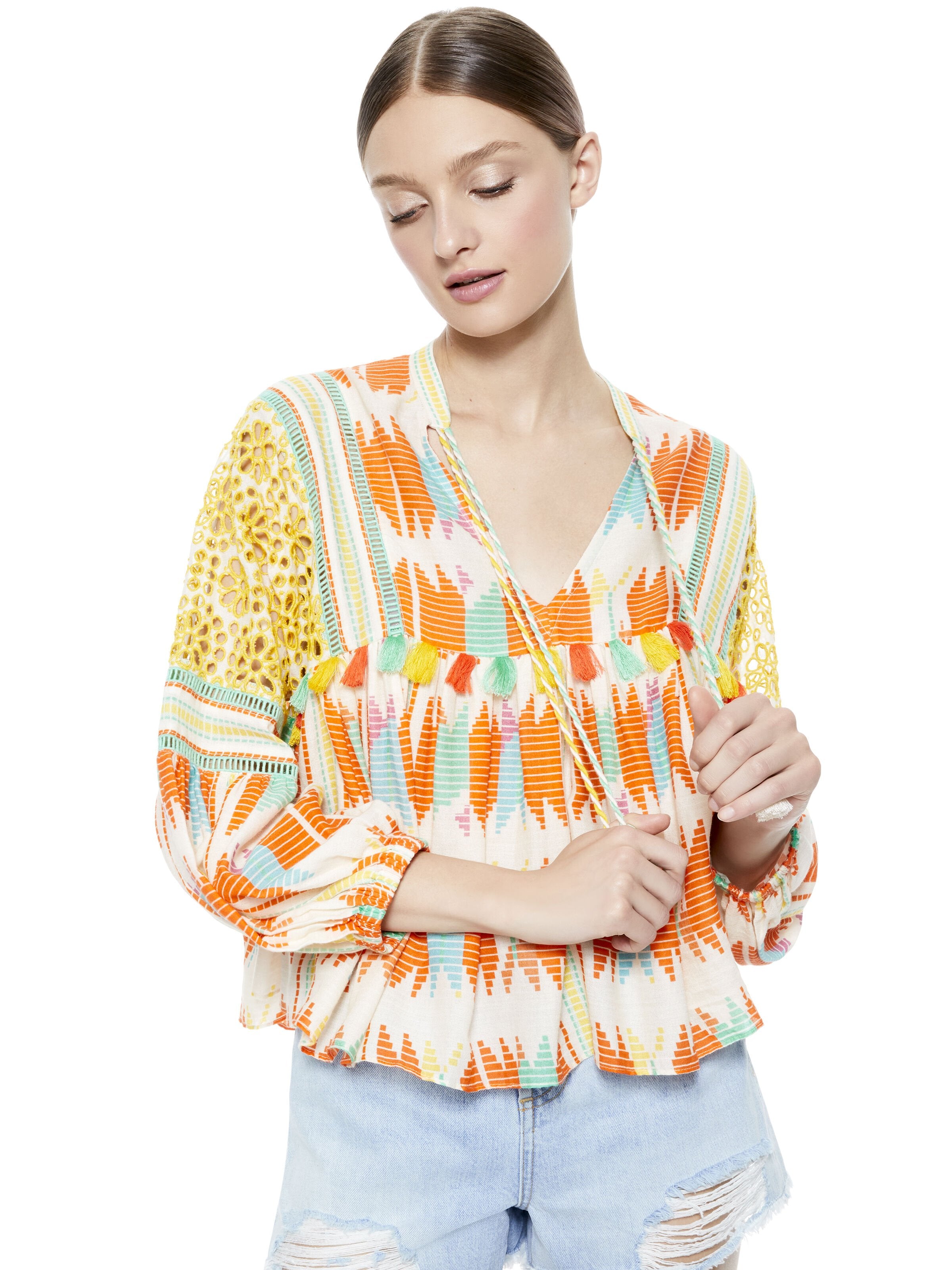 ROSANA TUNIC TOP WITH TASSELS-IKAT MULTI-ALICE + OLIVIA