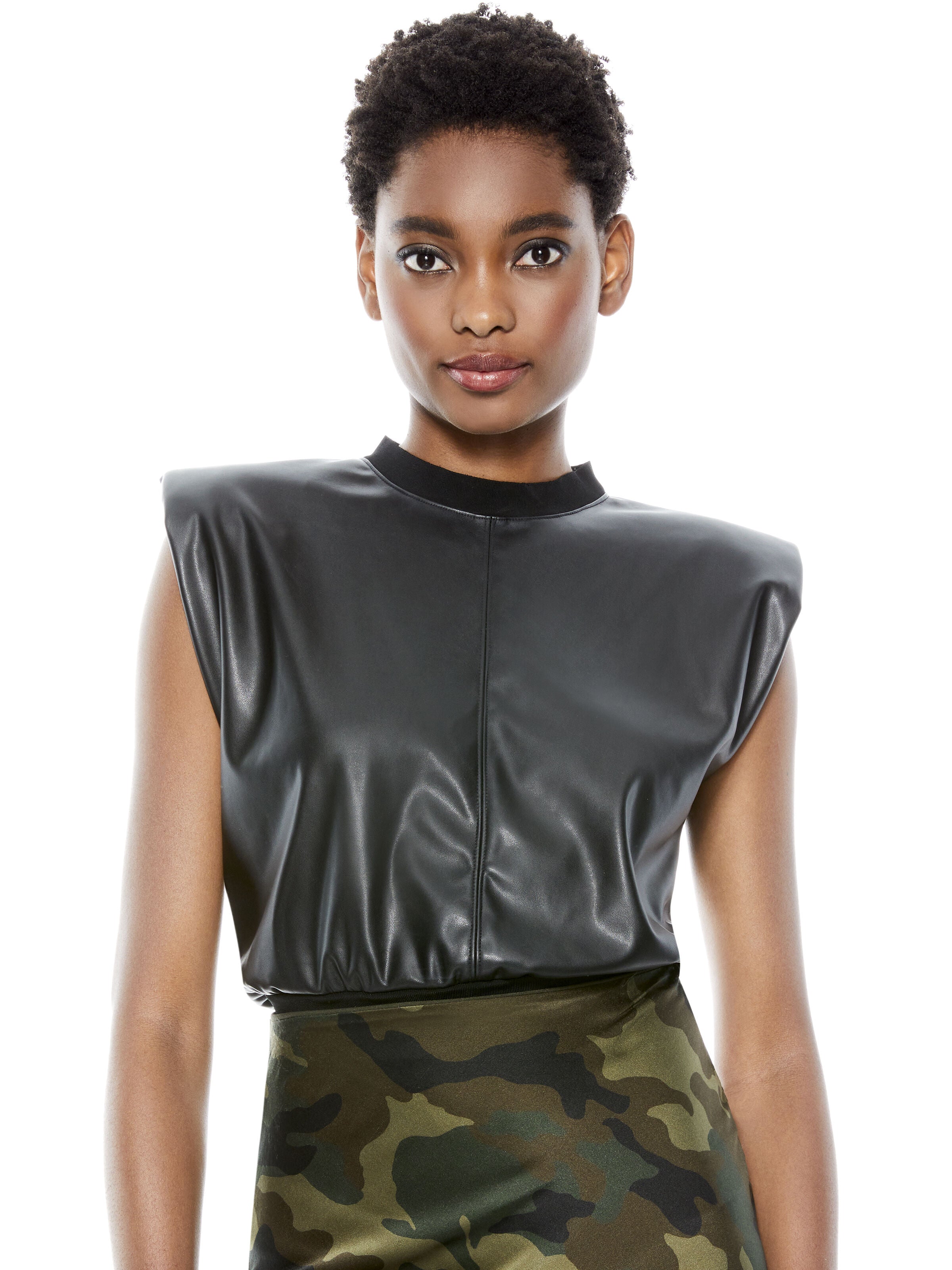 KENDRICK VEGAN LEATHER TOP-Black-ALICE + OLIVIA