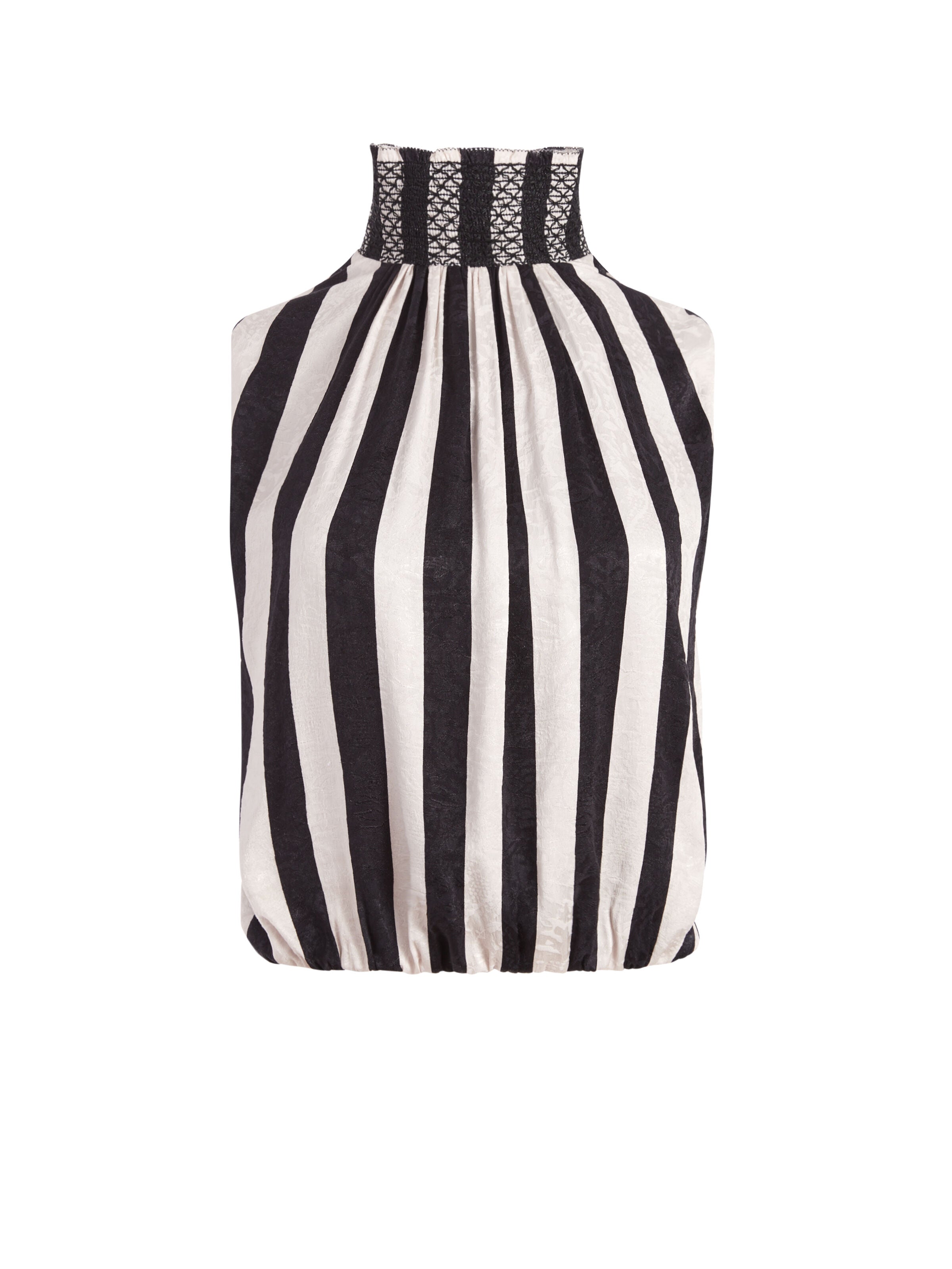 TRUDY SMOCKED NECK BLOUSE-EMPIRE STRIPE BLACK-ALICE + OLIVIA
