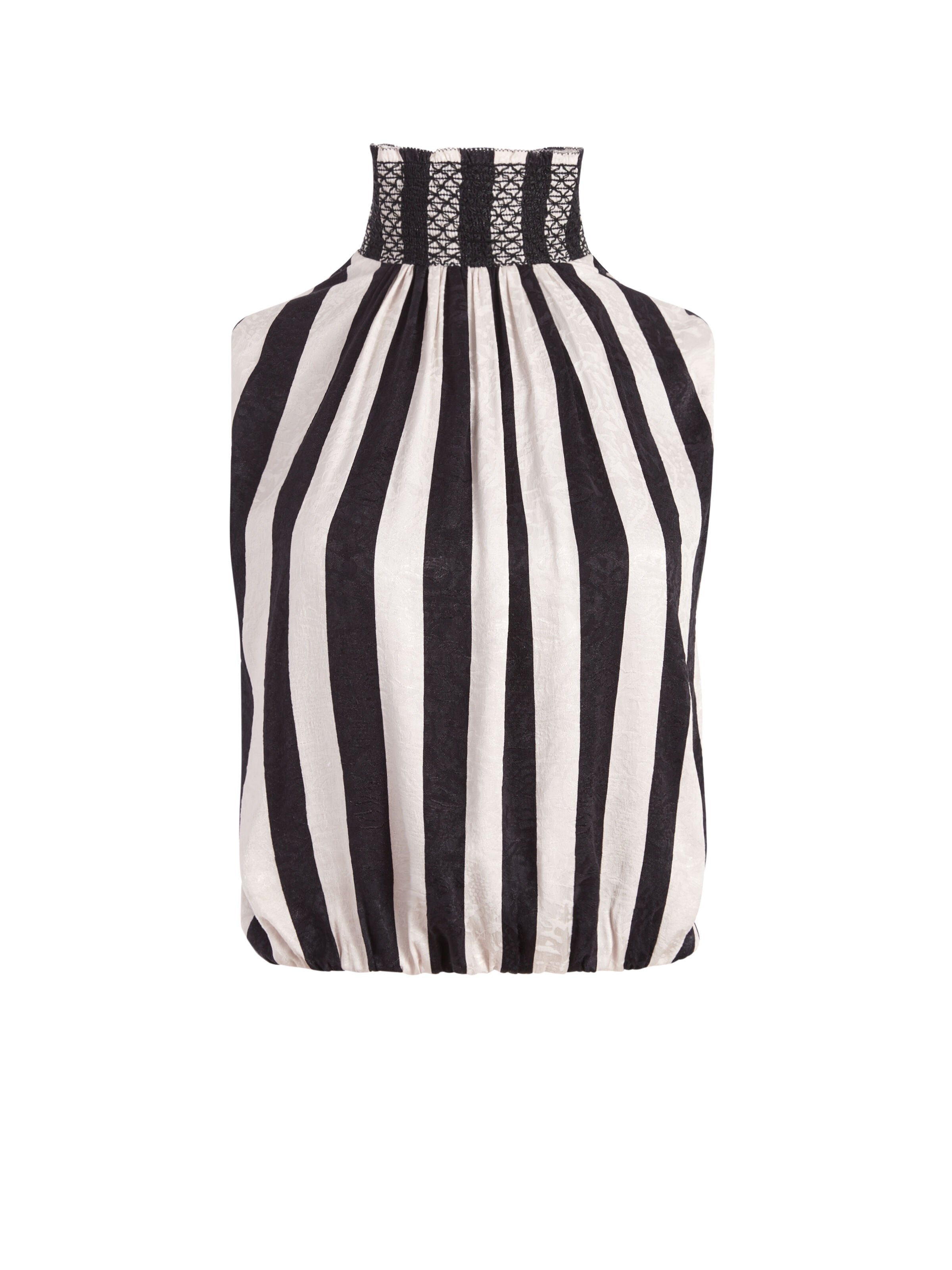 TRUDY SMOCKED NECK BLOUSE-EMPIRE STRIPE BLACK-ALICE + OLIVIA