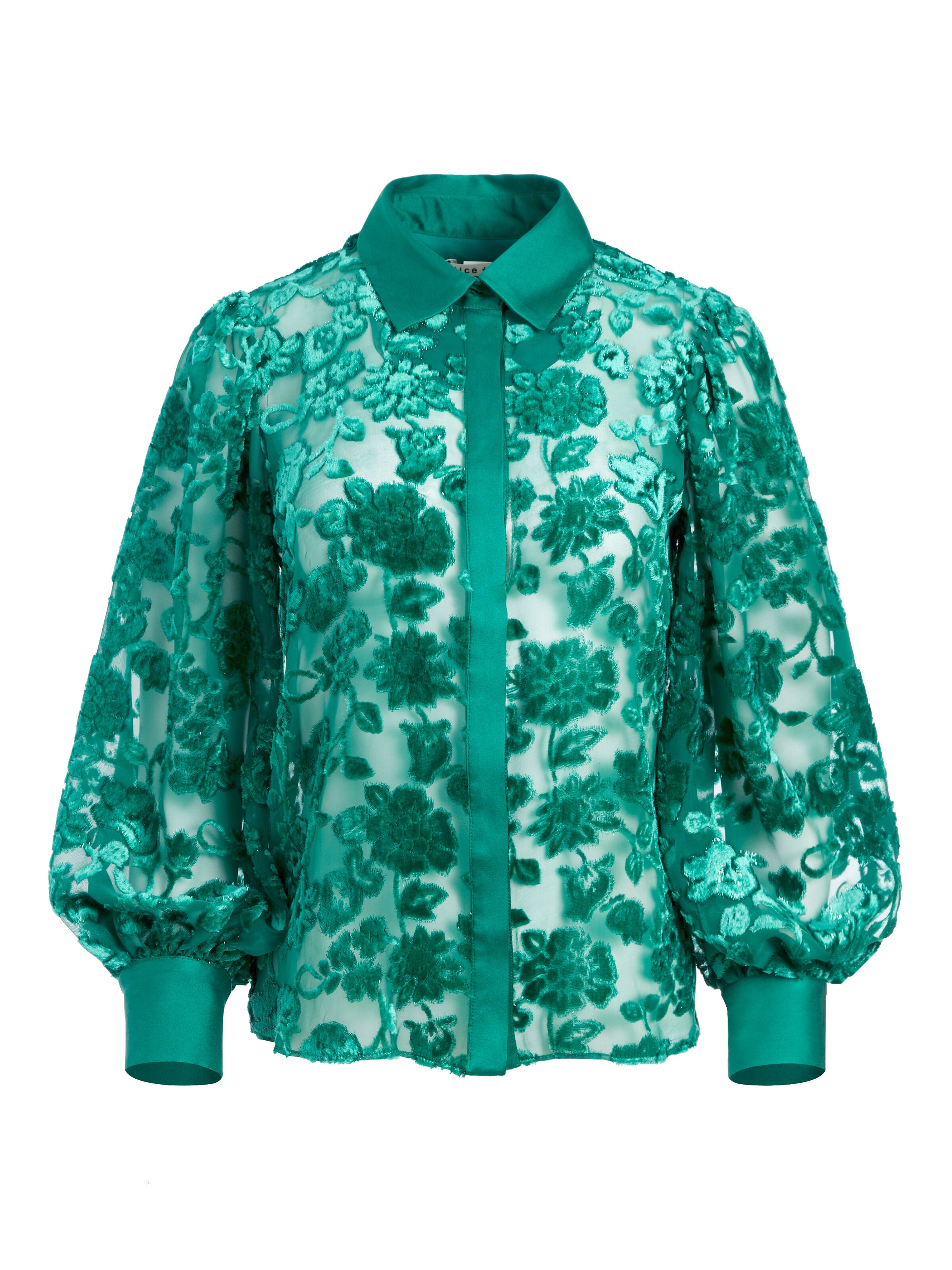 LATRINA COLLARED BLOUSE-DARK TEAL-ALICE + OLIVIA
