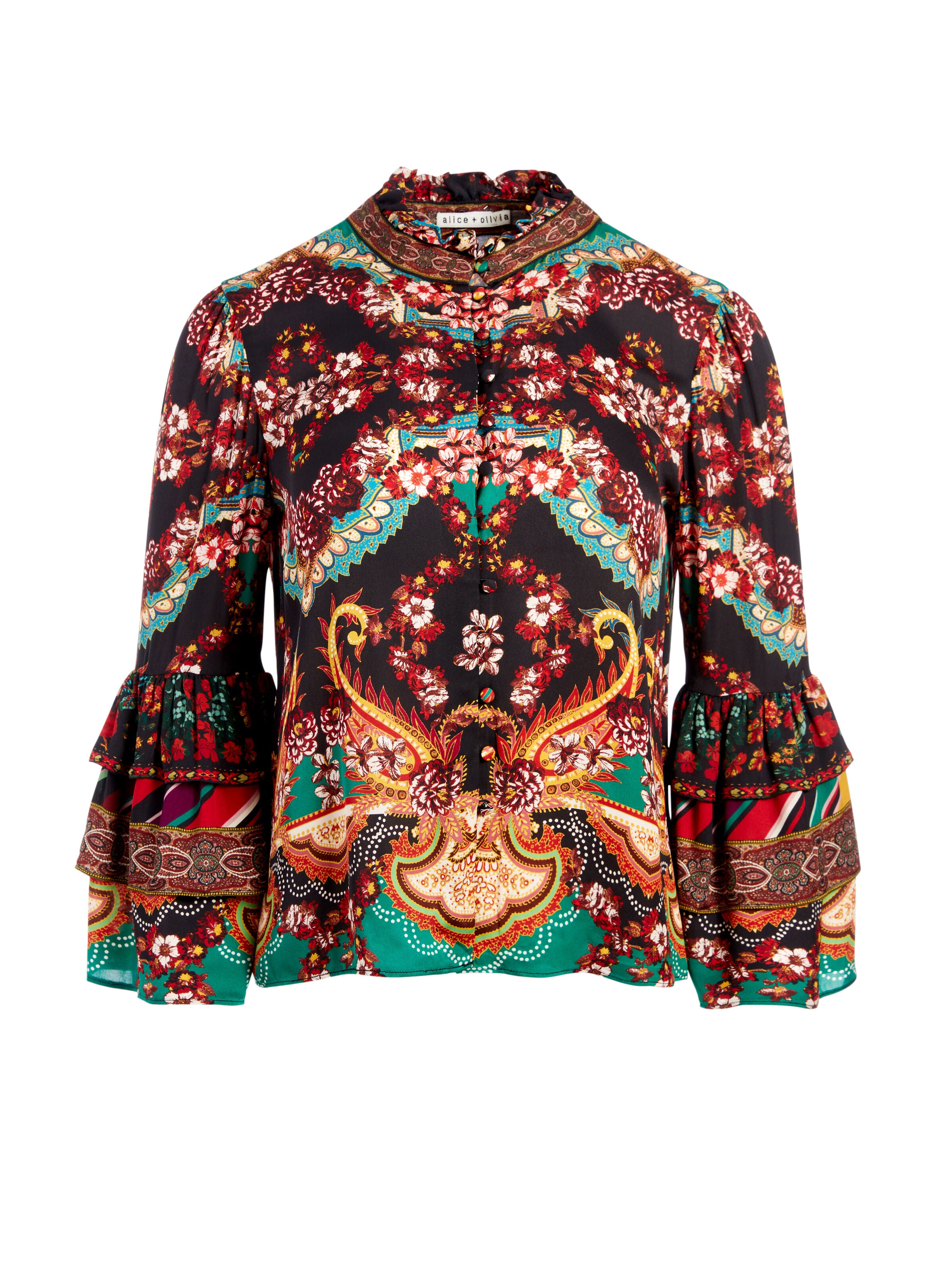 LIBERTY RUFFLE NECK BLOUSE-SPELLBOUND MULTI-ALICE + OLIVIA