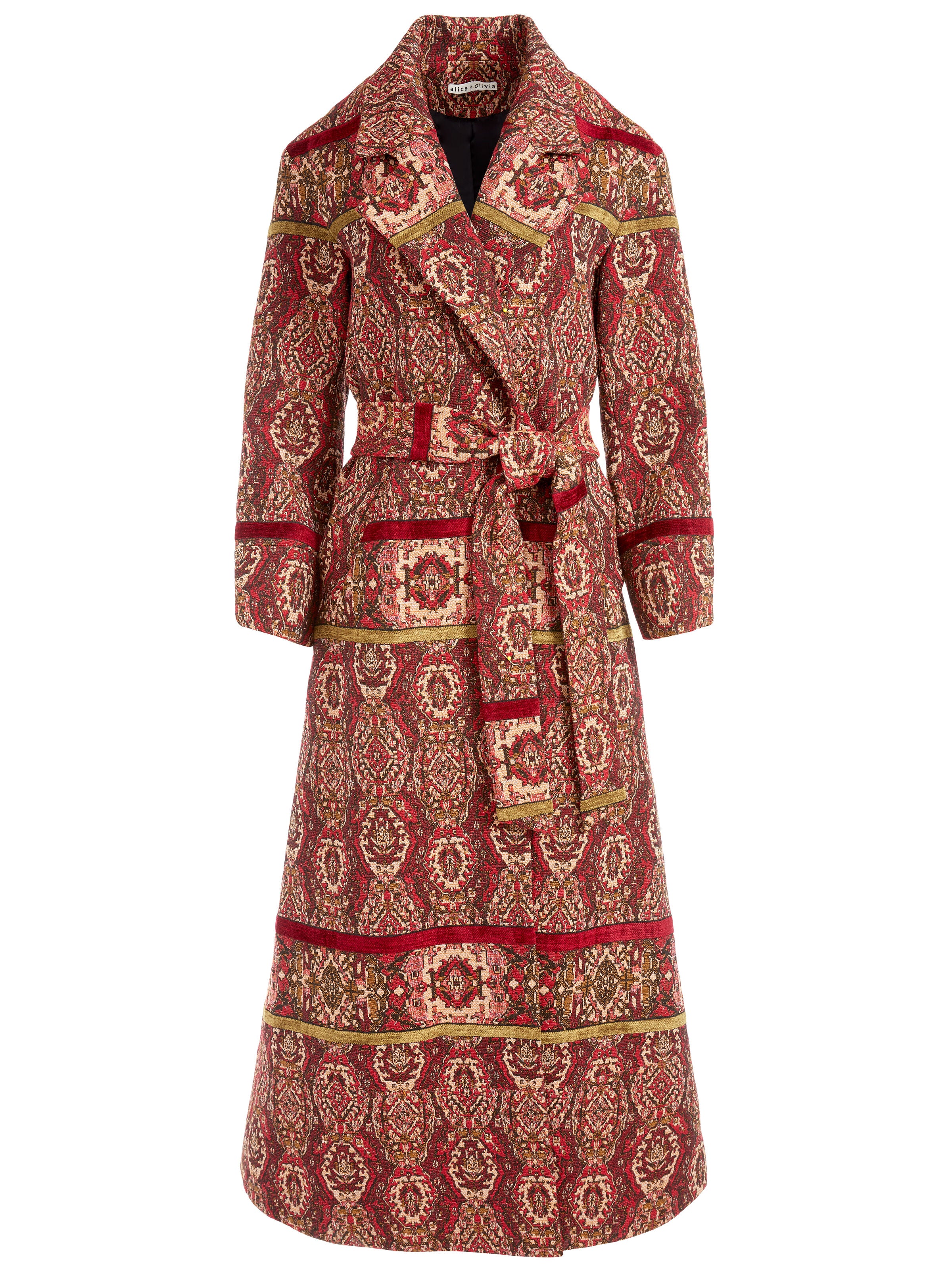 STEFAN BELTED NOTCH COLLAR COAT-RUBY/MULTI-ALICE + OLIVIA