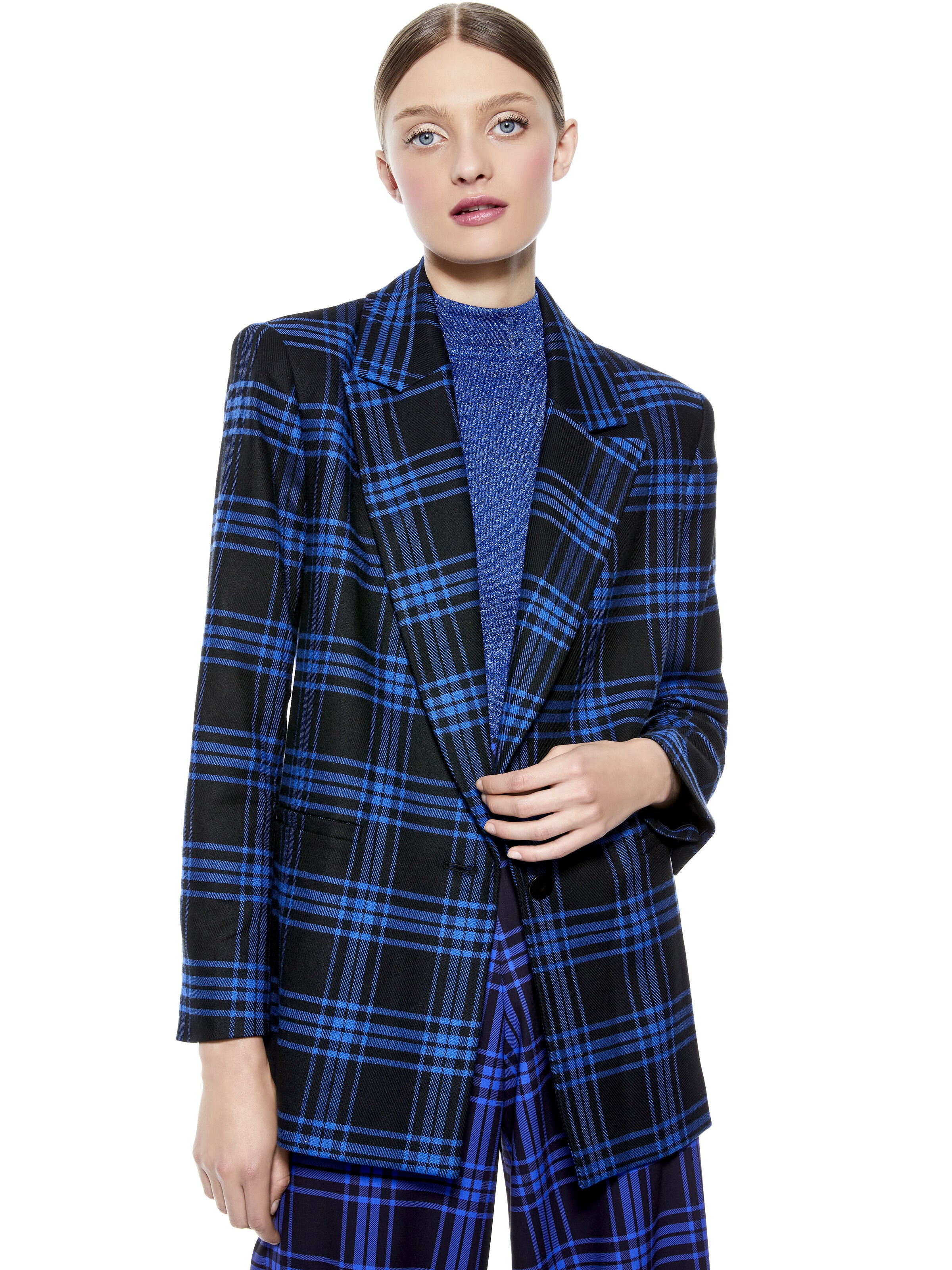 DENNY BOYFRIEND BLAZER-ALPINE PLAID LG ULTRAMARINE-ALICE + OLIVIA