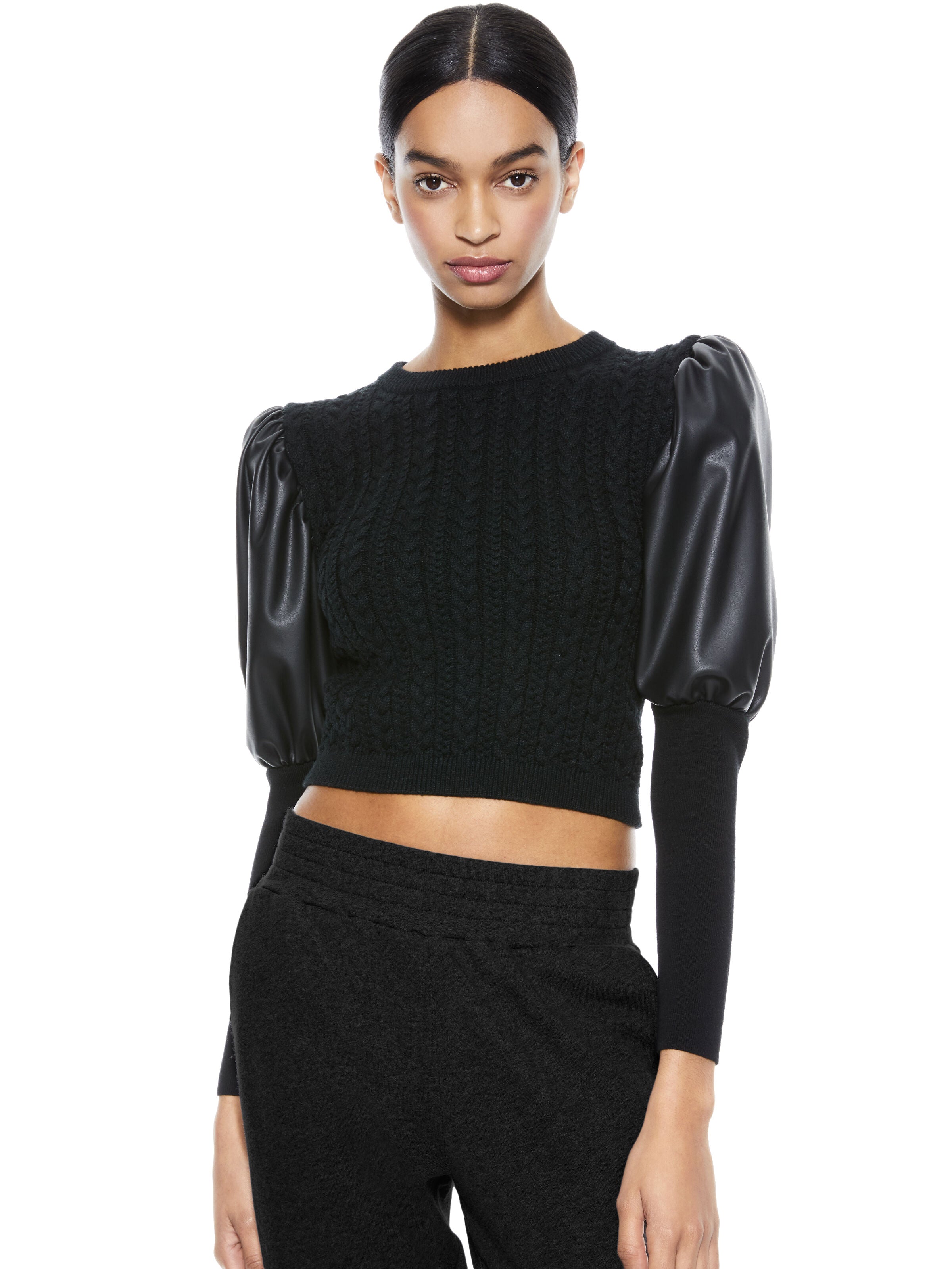 SHAMIKA VEGAN LEATHER SLEEVE TOP