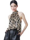 KINSLEY GATHERED HALTER TOP-TWILIGHT FLORAL BLACK-ALICE + OLIVIA