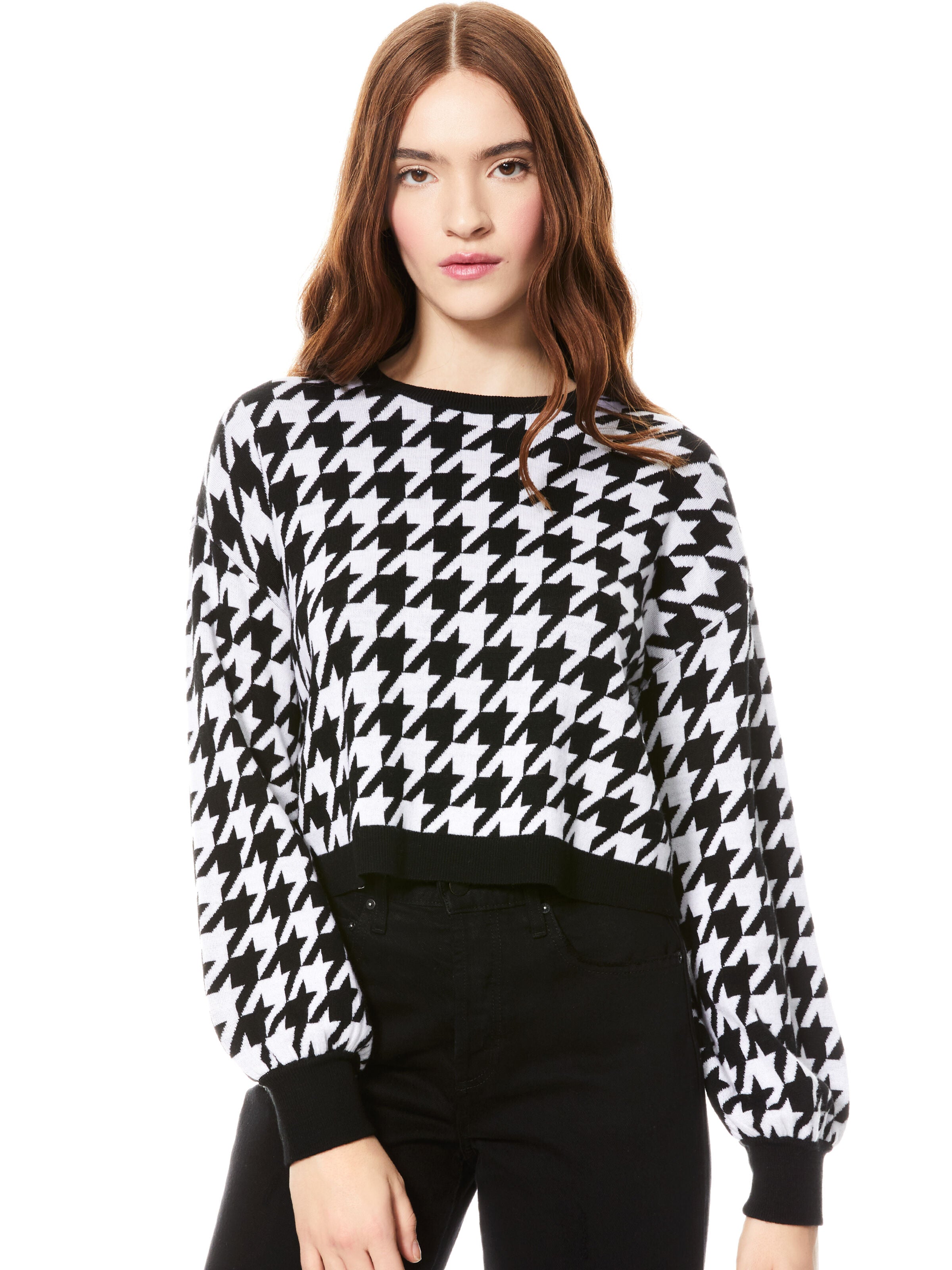 ANSLEY HOUNDSTOOTH PULLOVER-BLACK/WHITE-ALICE + OLIVIA