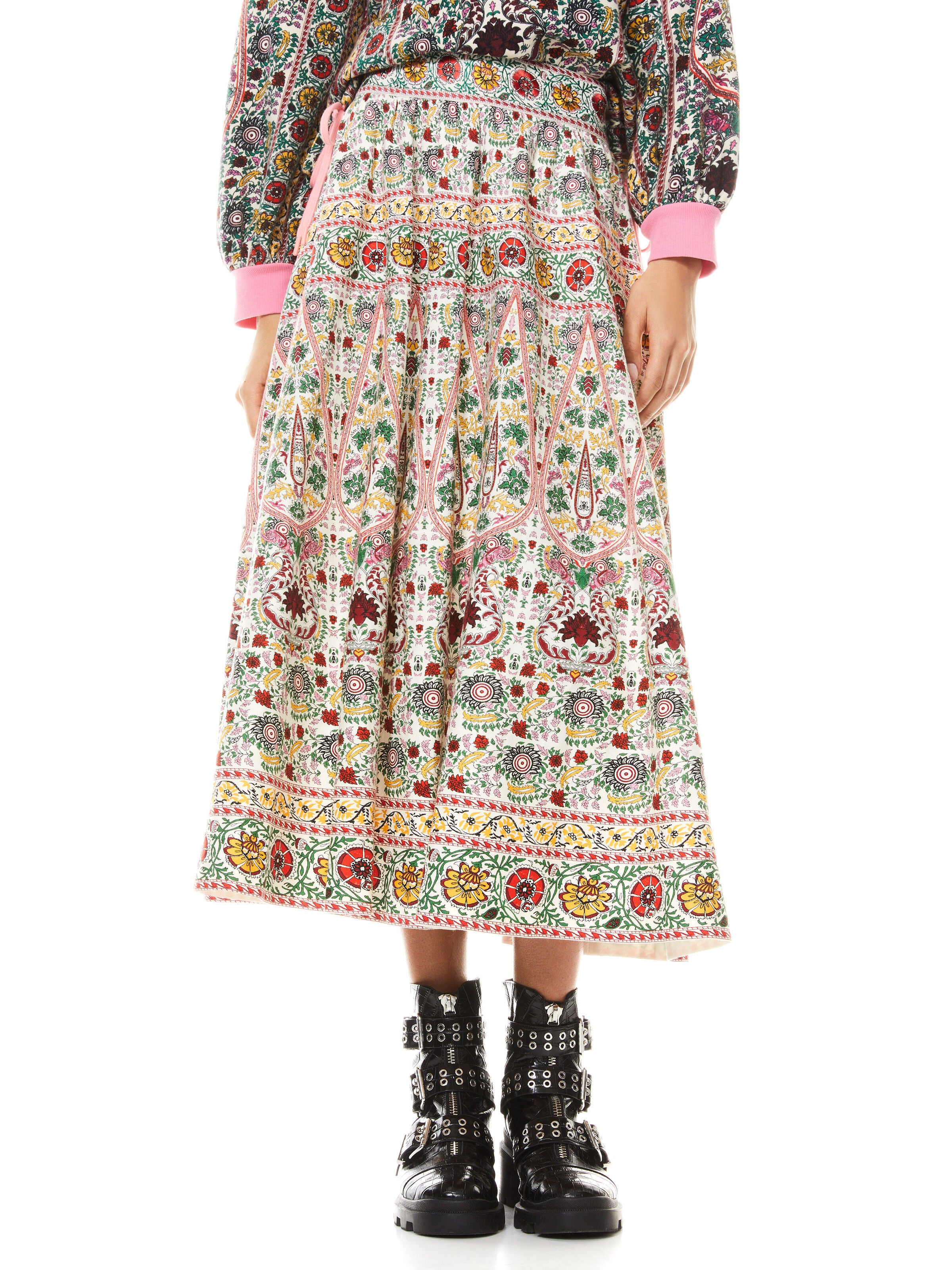 EARLA EMBROIDERED MIDI SKIRT-FLOWER POT ECRU MULTI-ALICE + OLIVIA