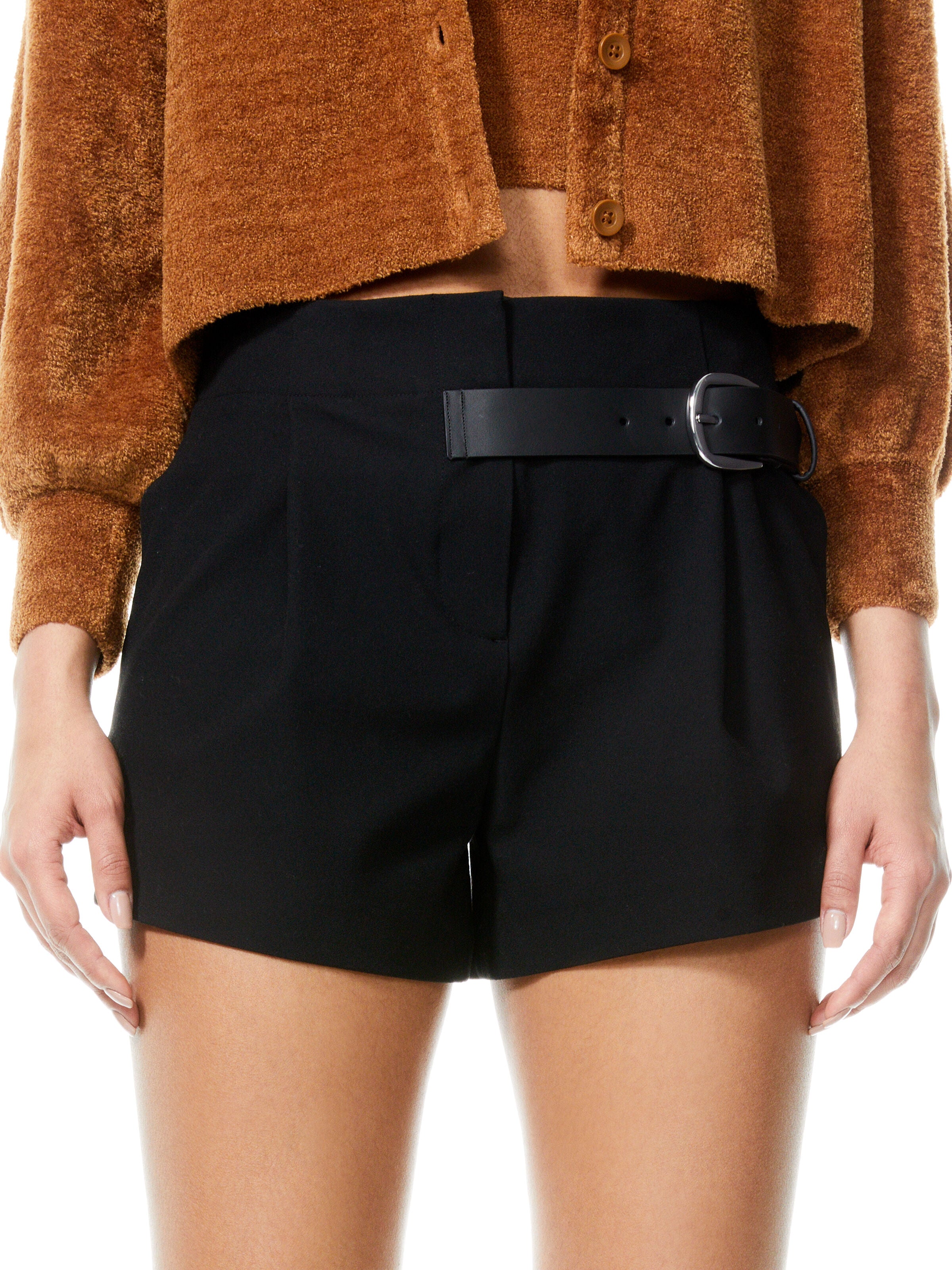 ADELINA BELTED SHORT-Black-ALICE + OLIVIA