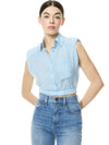 ARIELLE STRONG SHOULDER CROP TOP-Black-ALICE + OLIVIA