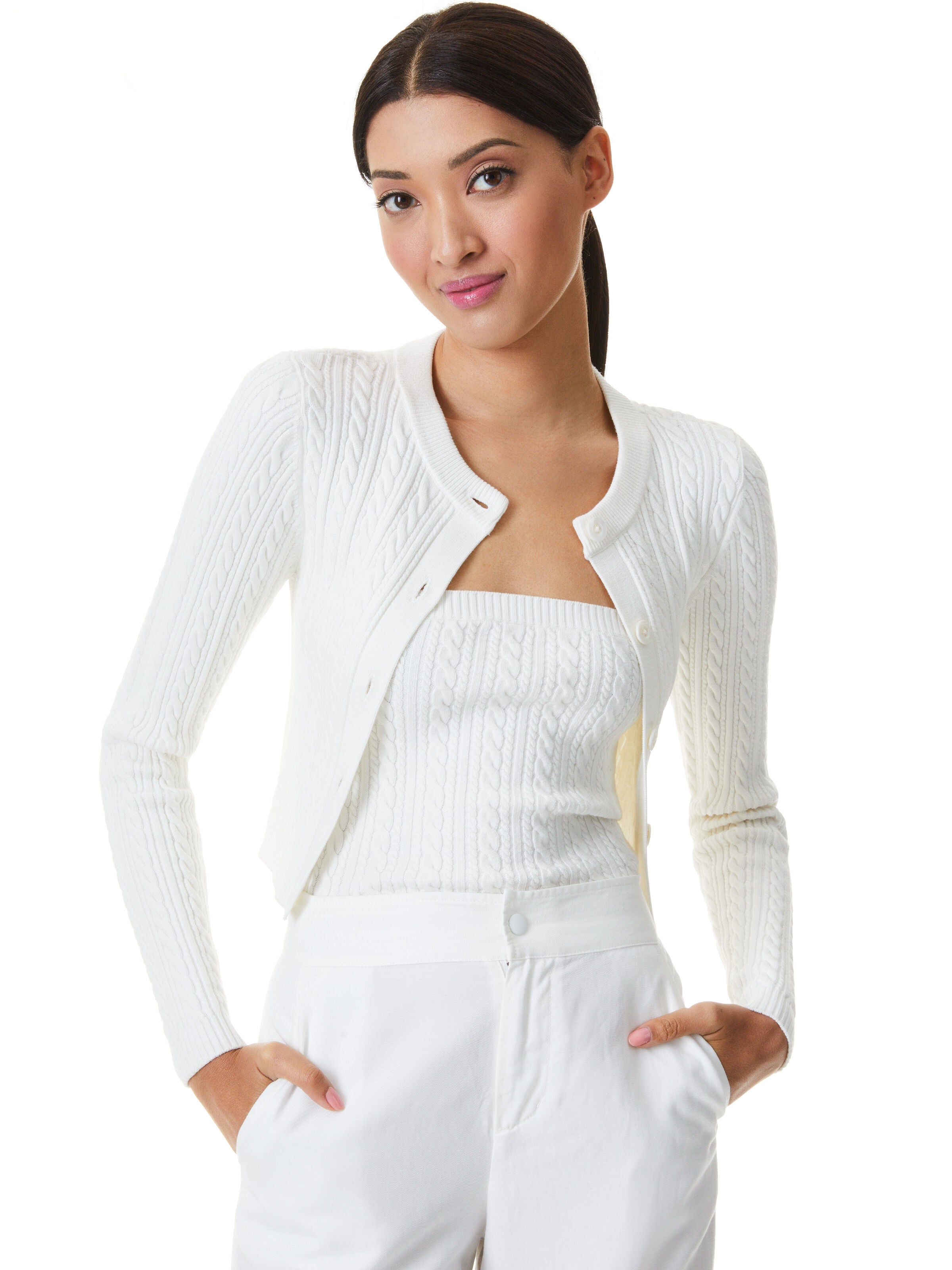 GRETA CROPPED CABLEKNIT CARDIGAN-SOFT WHITE-ALICE + OLIVIA