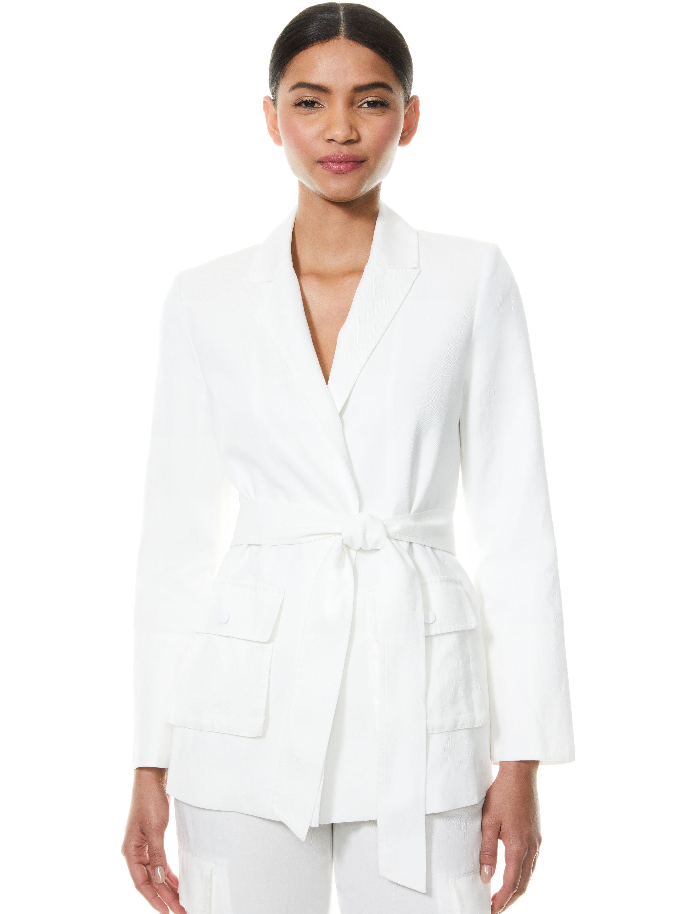 EMBERLY TIE WAIST MILITARY JACKET-WHITE-ALICE + OLIVIA