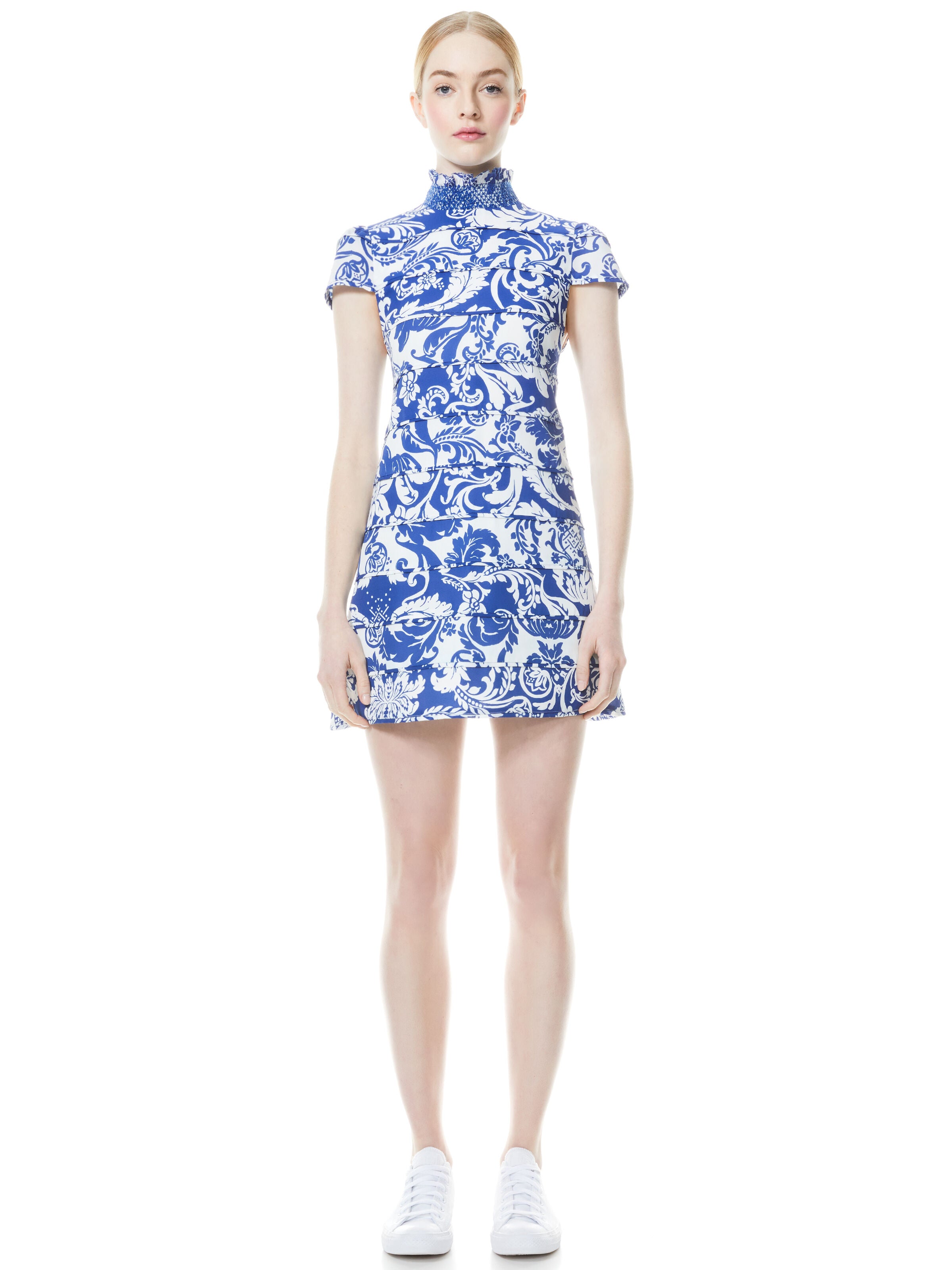 KARISSE MOCK NECK MINI DRESS-ROMAN HOLIDAY BLUE EYES-ALICE + OLIVIA