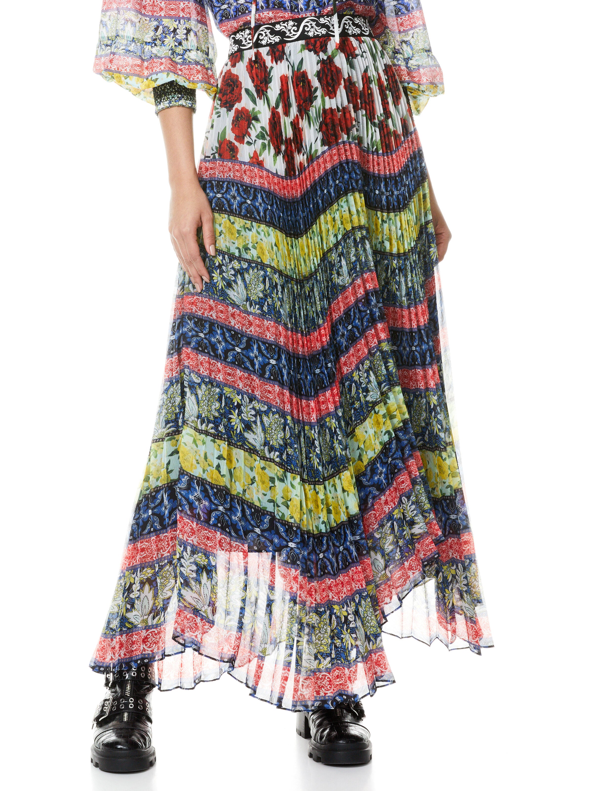 KATZ PLEATED MAXI SKIRT-FALL INTO YOU BLK MULTI-ALICE + OLIVIA