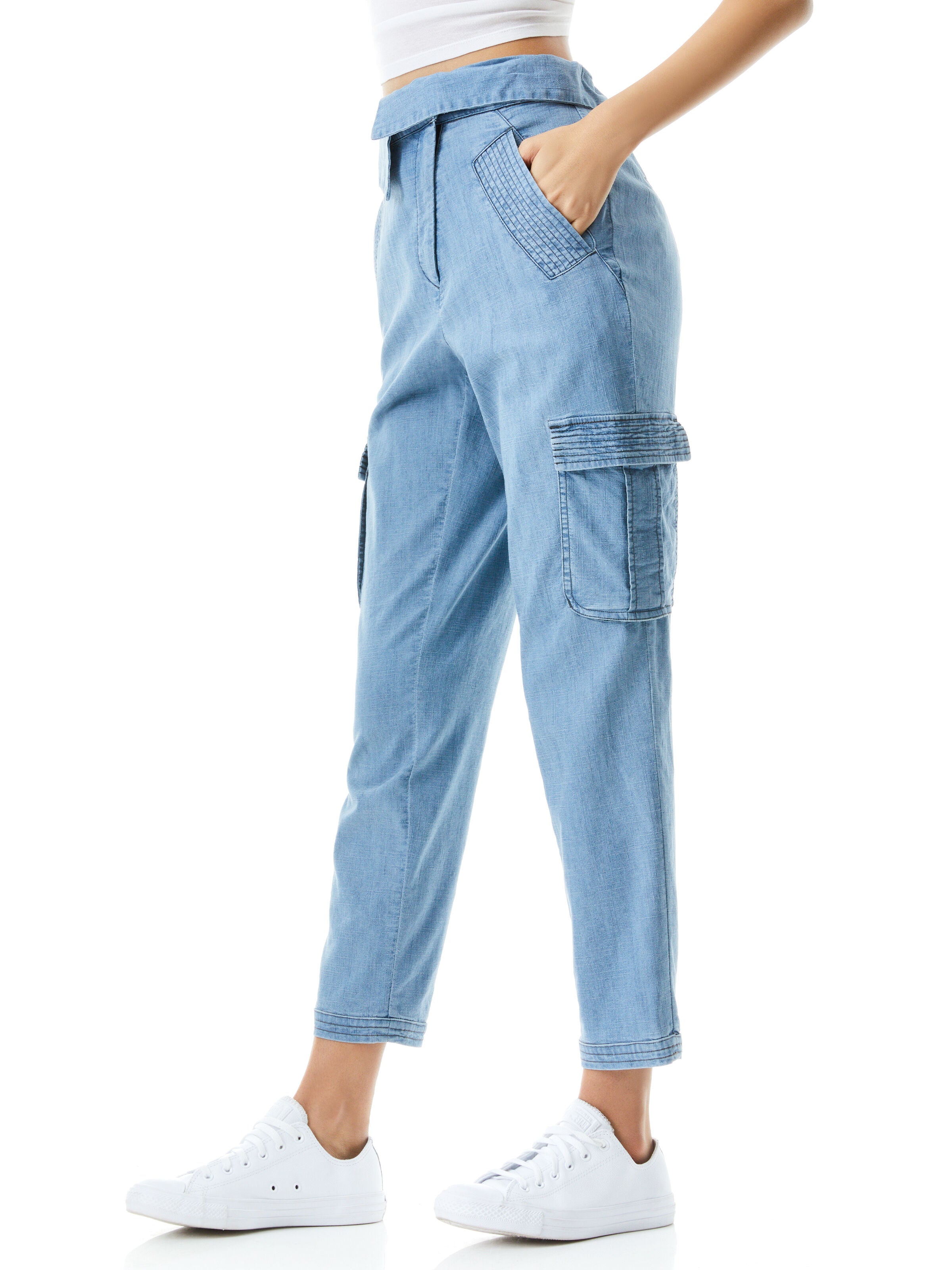 CHAD ASYMMETRICAL WAIST CARGO PANT-LIGHT CHAMBRAY-ALICE + OLIVIA