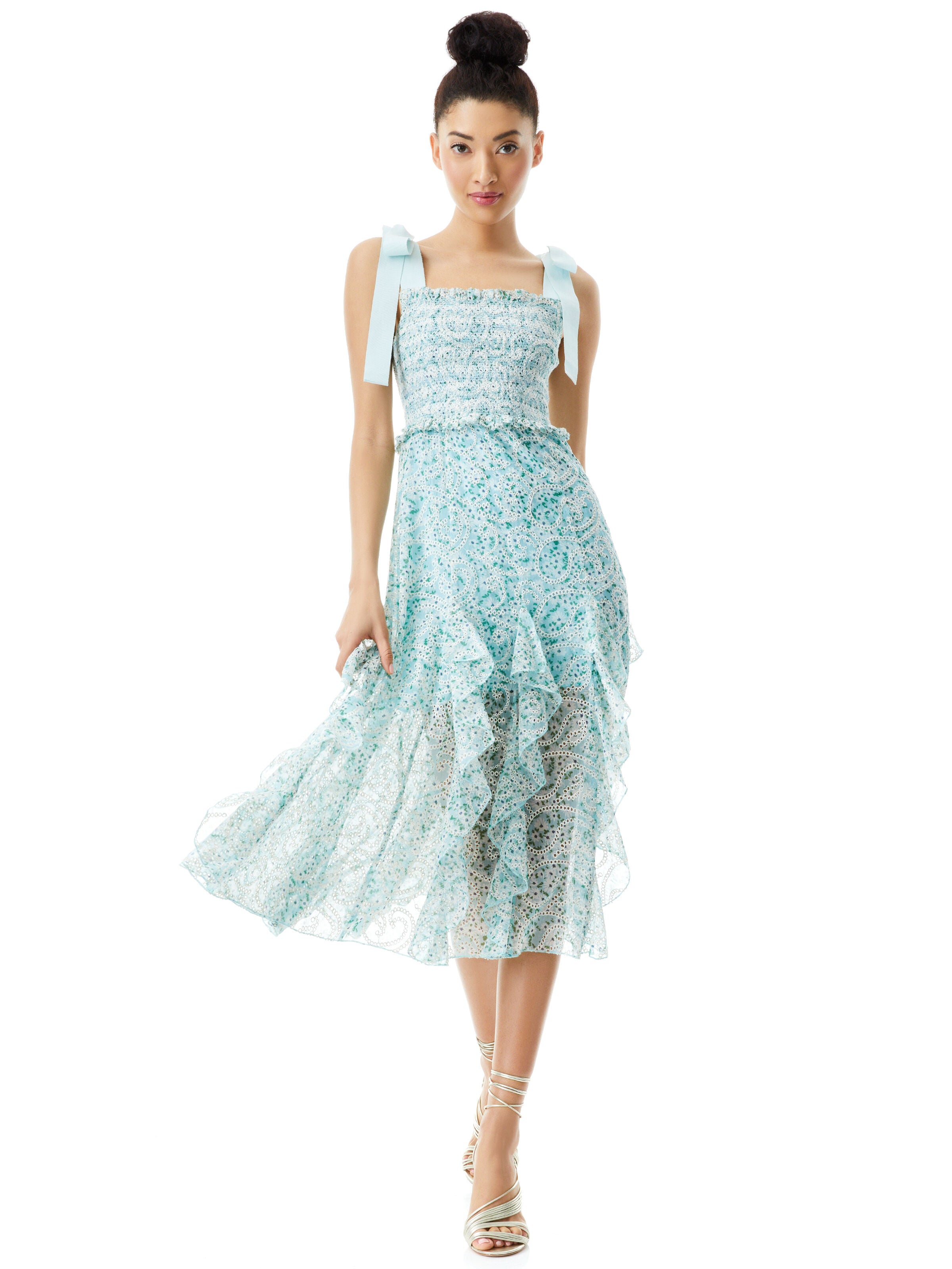 JOCELYN FLORAL TIE SHOULDER MIDI DRESS-MONTEREY DITSY POWDER BLUE-ALICE + OLIVIA