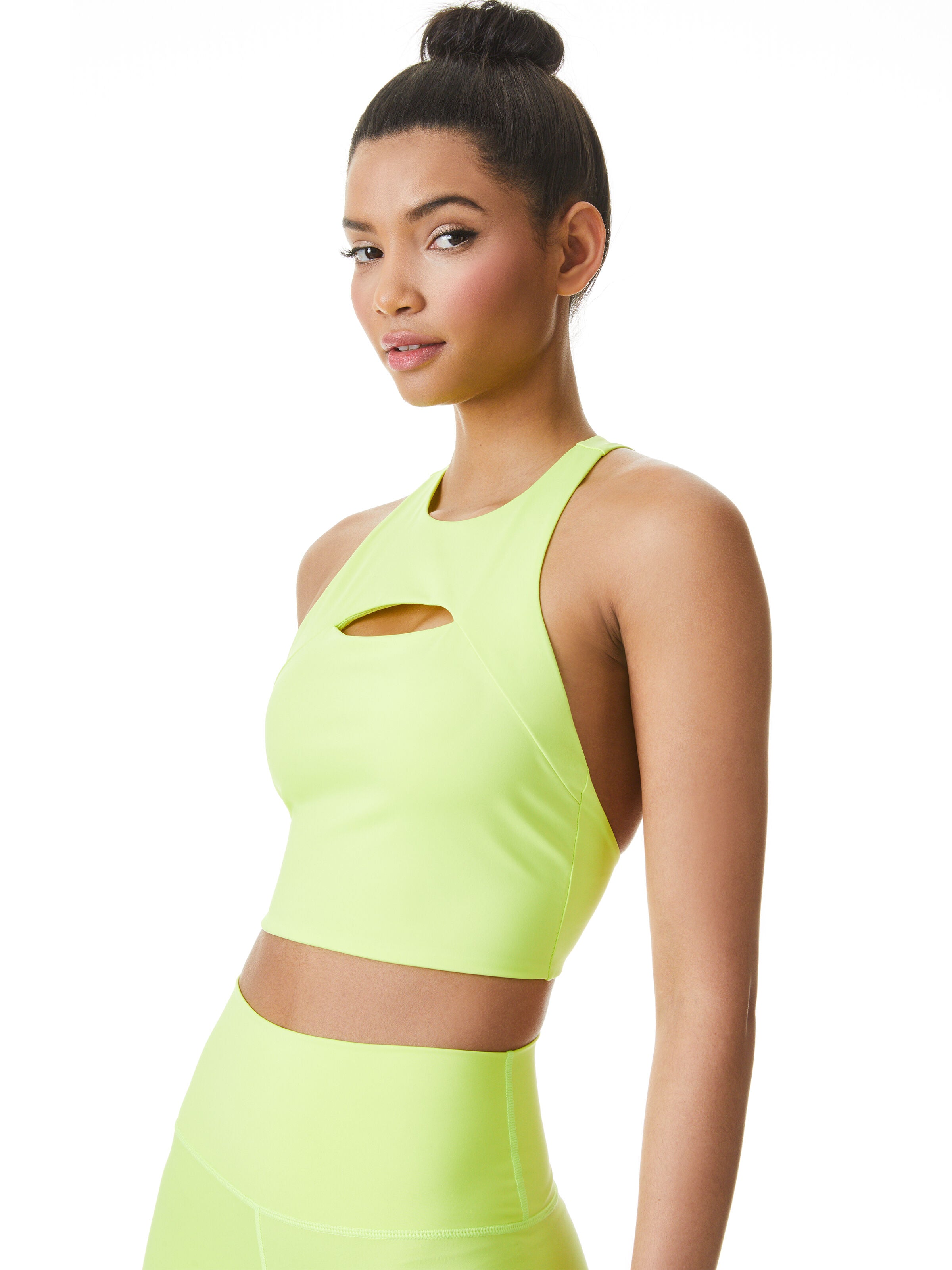 FLORIA CUT OUT CROP TANK-NEON KEYLIME-ALICE + OLIVIA