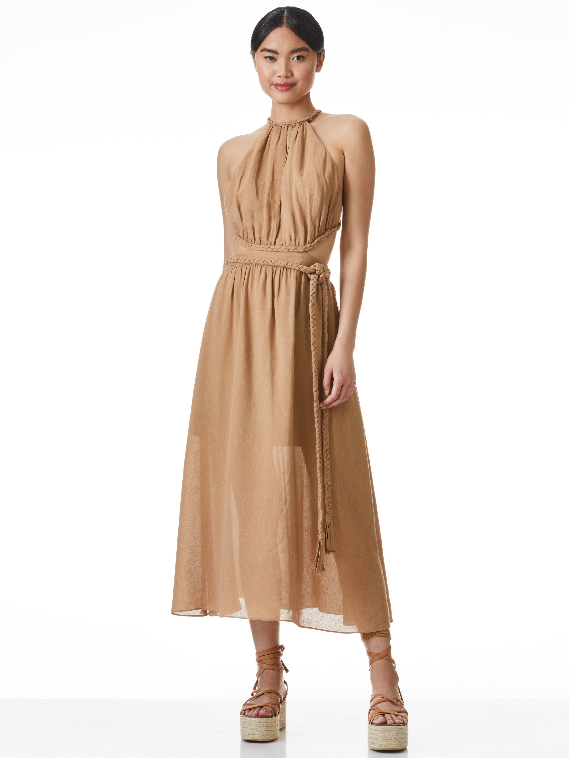 FAITH BRAIDED CUT OUT MIDI DRESS-TAN-ALICE + OLIVIA
