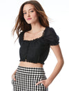 PEGGY BUTTON FRONT CROP TOP-Black-ALICE + OLIVIA