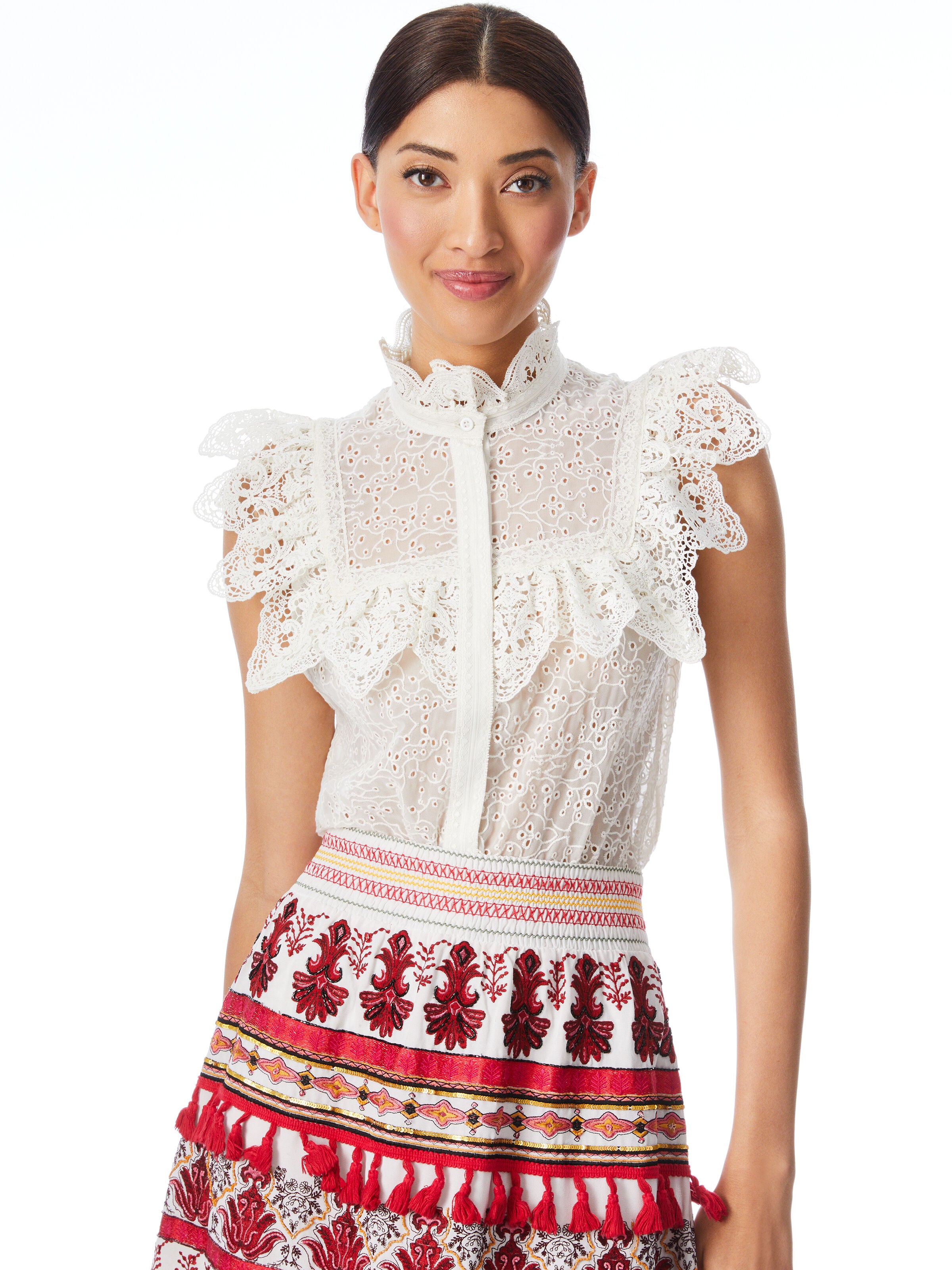 MARIAN RUFFLE COLLAR BLOUSE-OFF WHITE-ALICE + OLIVIA